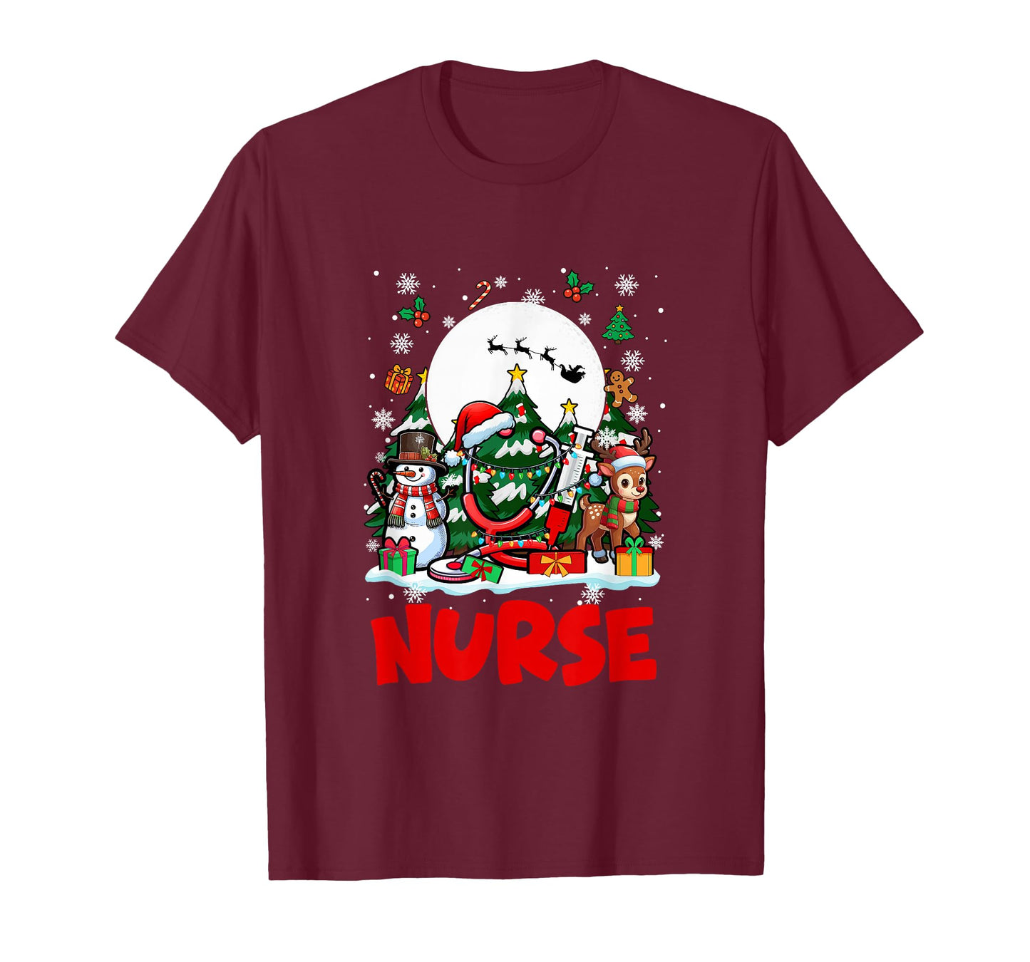 Nirse Job Tools Santa Snowmen Reindeer Christmas Trees T-Shirt