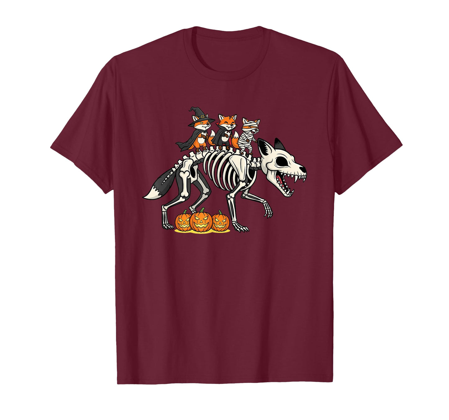 Funny Fox Skeleton Mummy Witch Halloween Kids Mens Womens T-Shirt