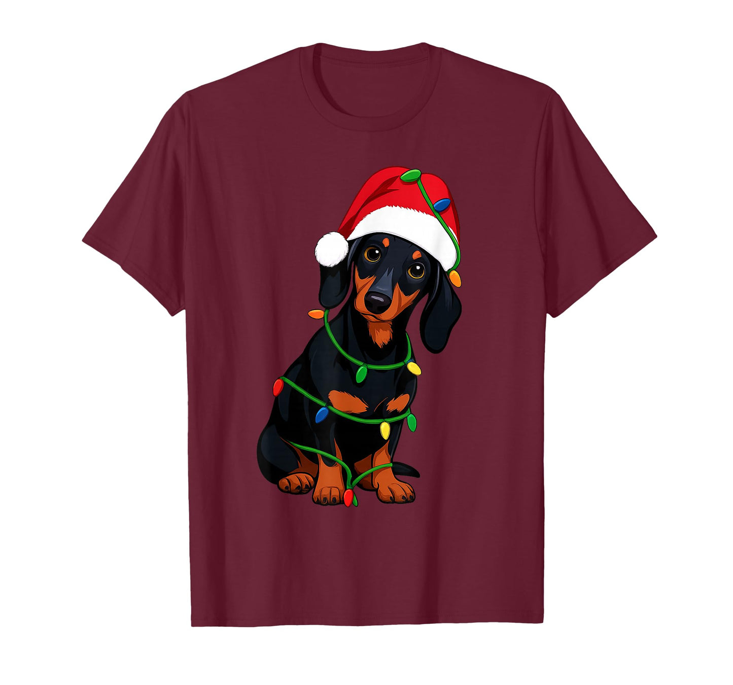 Dachshund Christmas Tree Lights Holiday Dog Lover T-Shirt