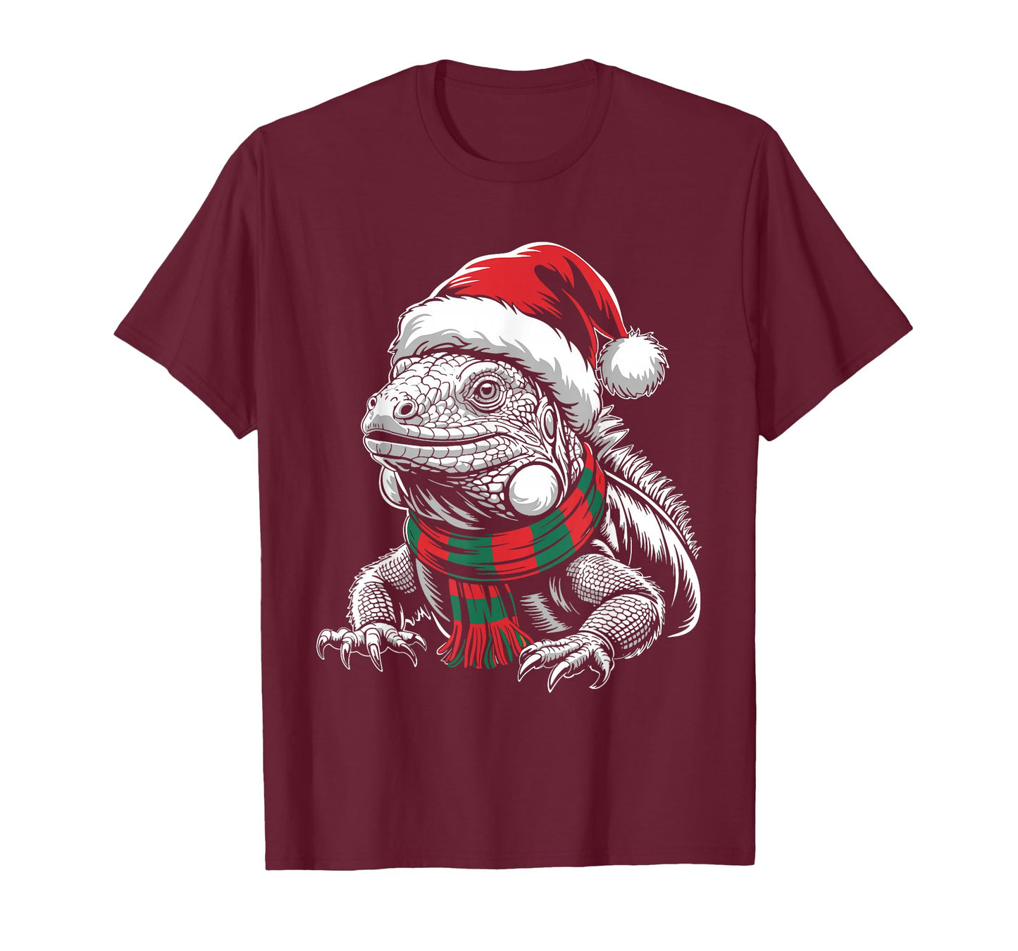 Iguana Xmas Santa Hat Scarf Christmas Costume T-Shirt
