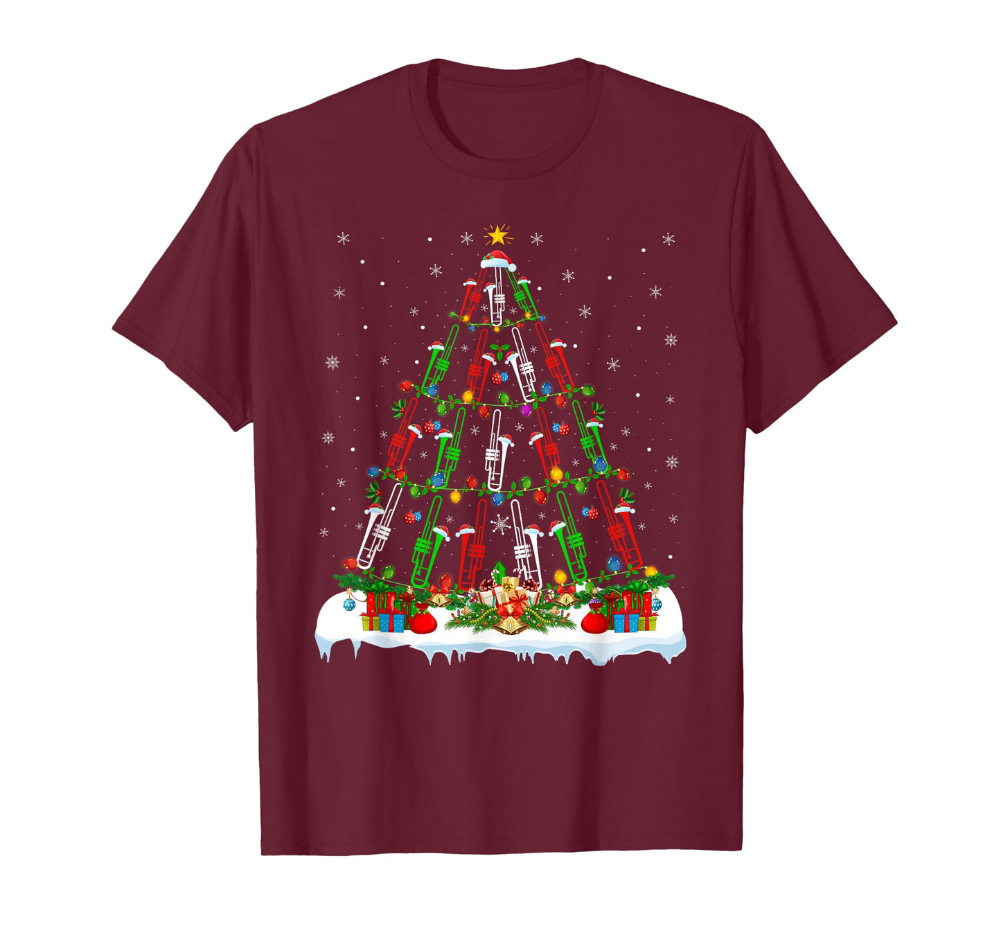 Trombone Christmas Tree Lights Music Lover Musical Xmas T-Shirt