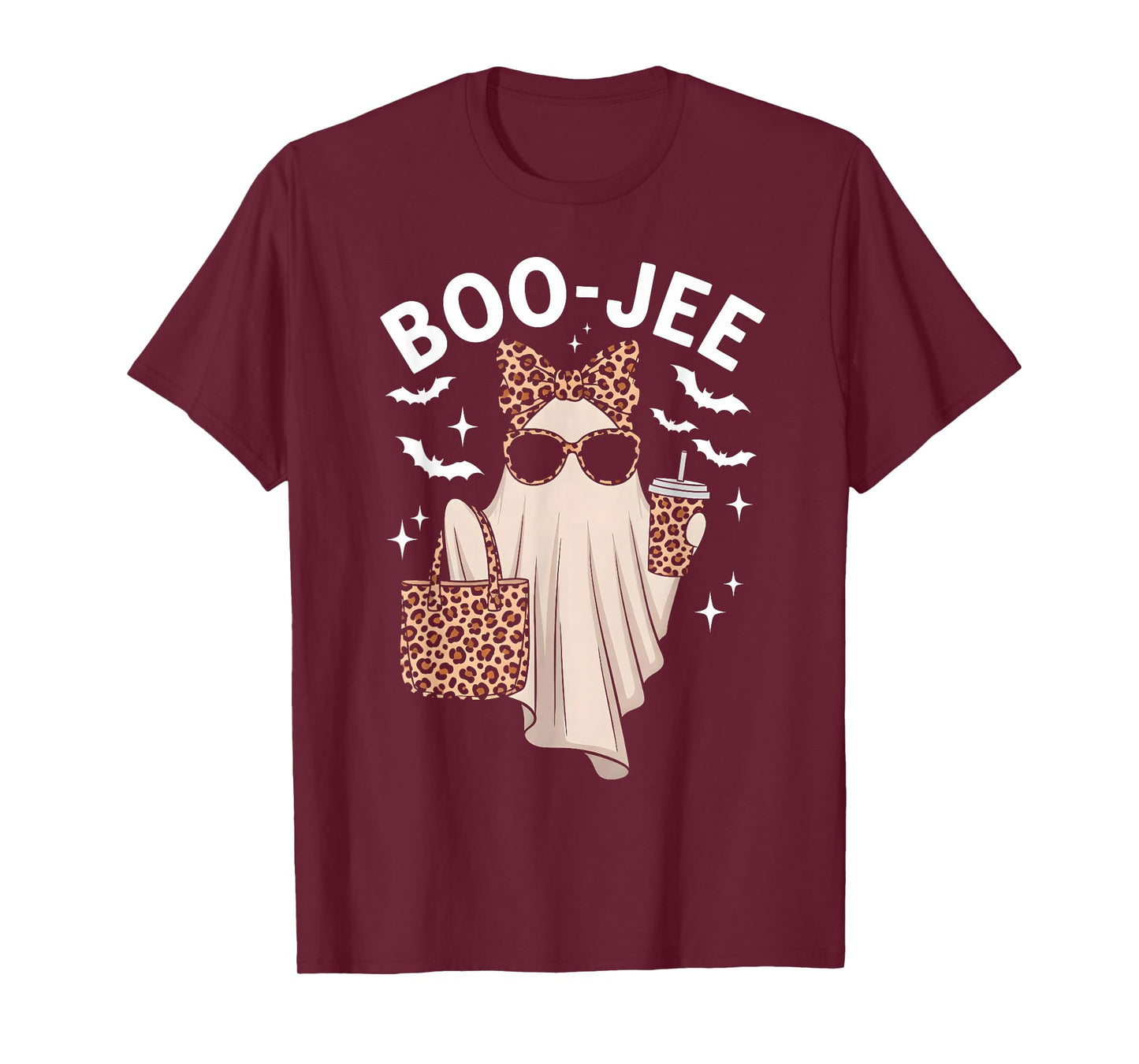 Boo JEE Ghost with Coffee Coquette Bow Halloween Women Girl T-Shirt