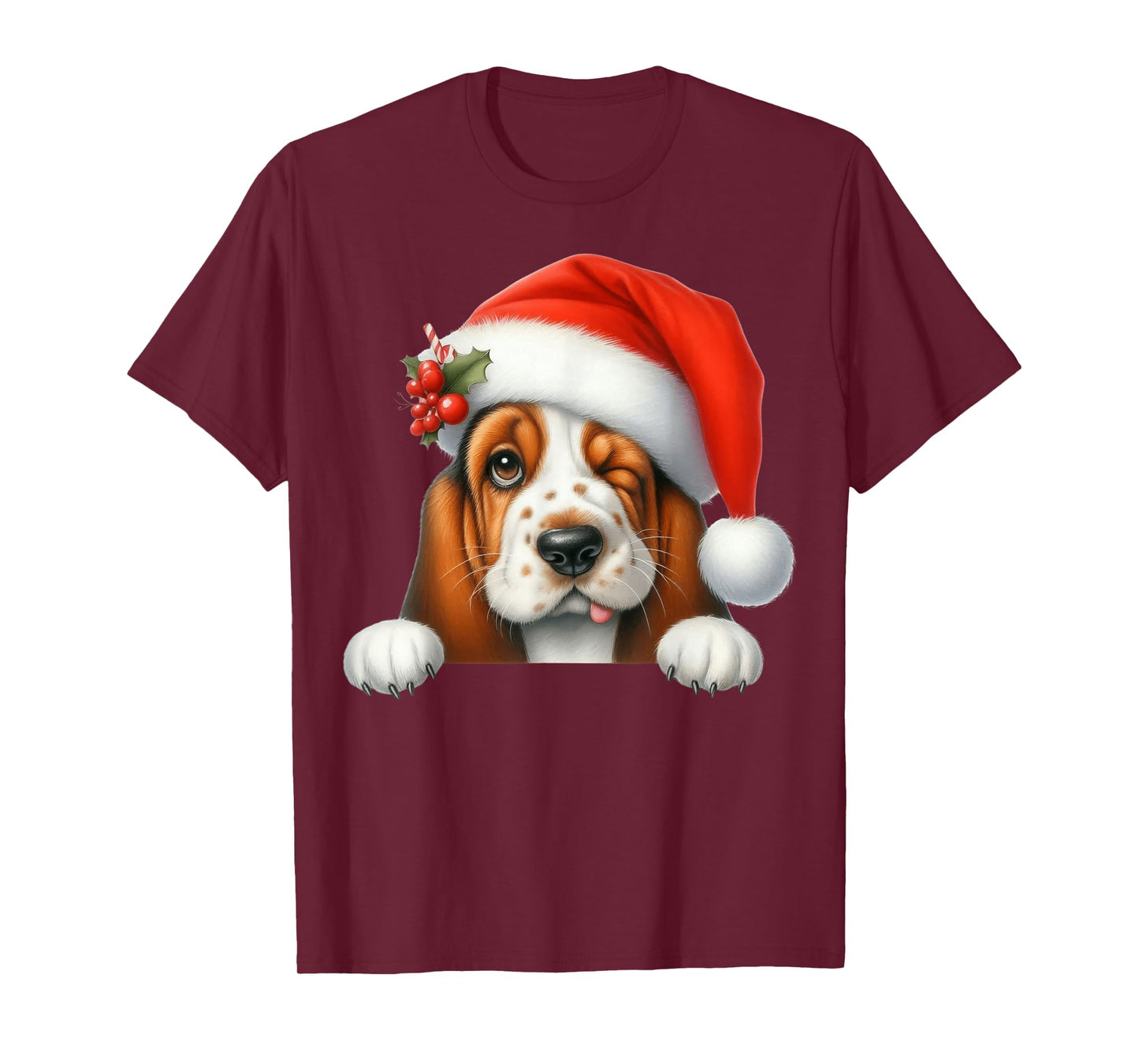 Basset Hound Dog Christmas Santa Hat Dog Mom Dad T-Shirt
