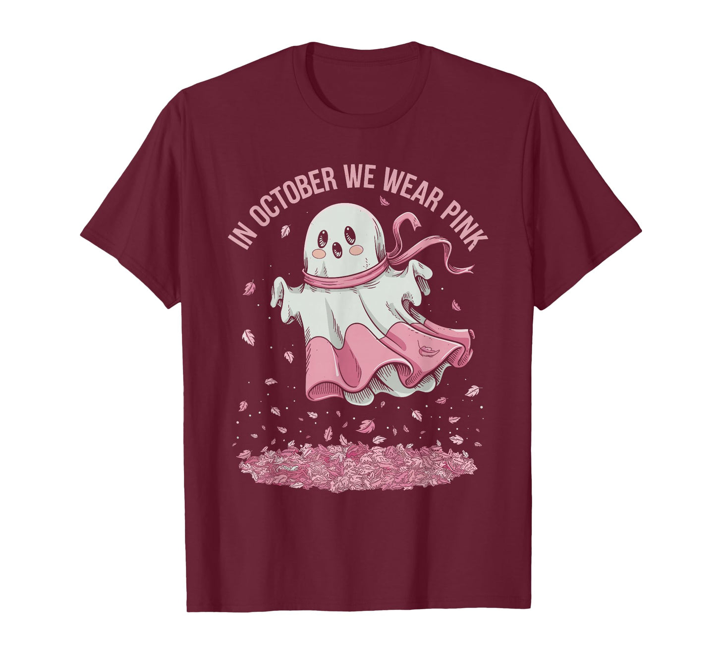 in October We Wear Pink Ghost Witch Breast Cancer Awareness T-Shirt