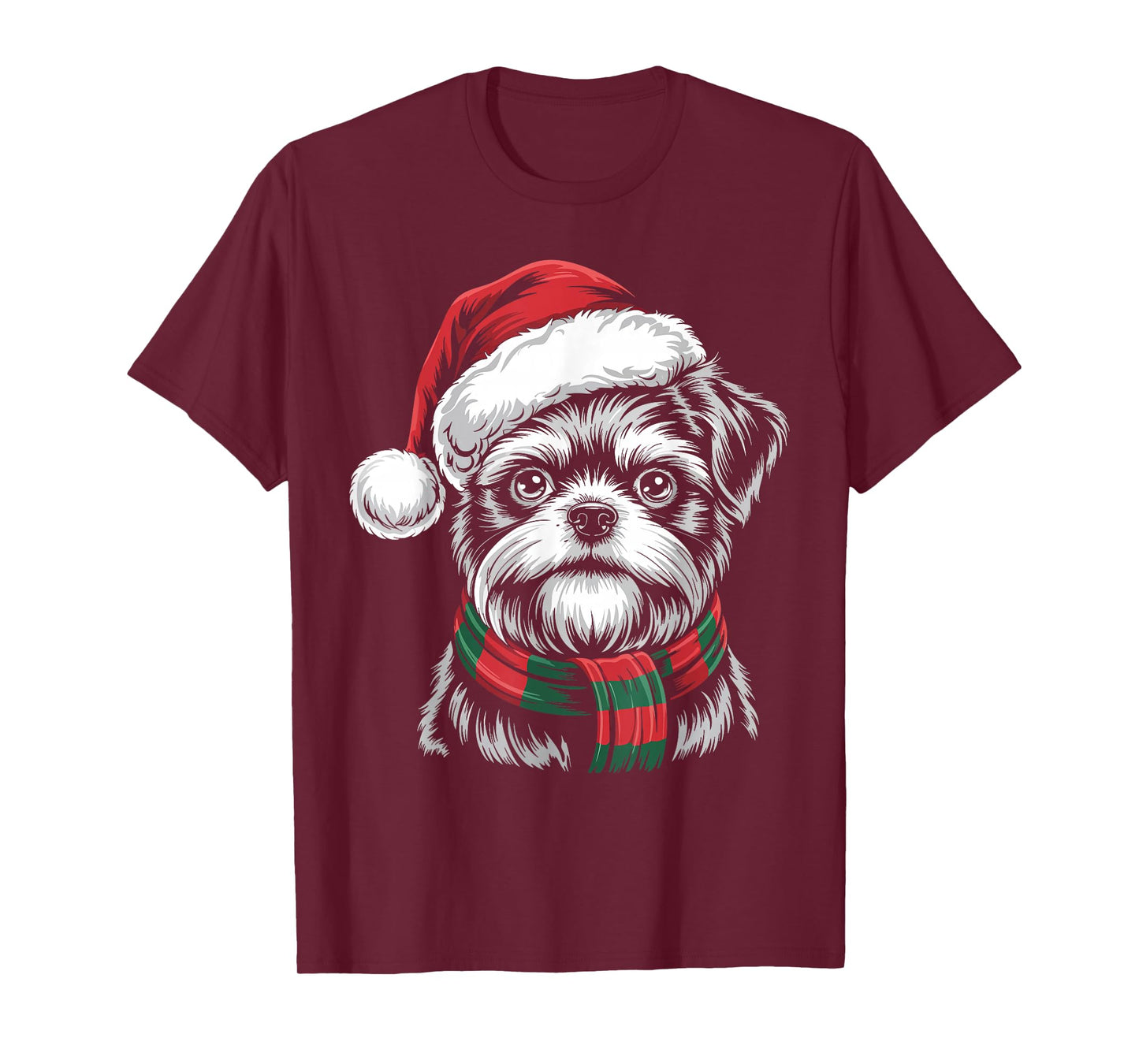 Brussels Griffon Dog Xmas Santa Hat Scarf Christmas Costume T-Shirt