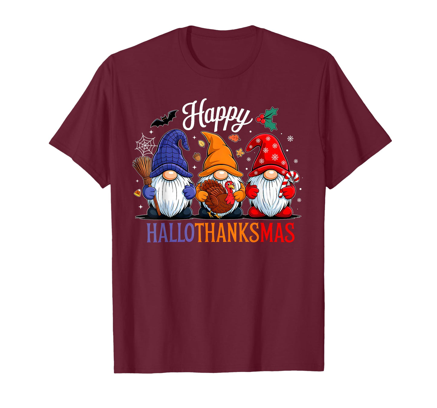 Halloween Thanksgiving Christmas Happy HalloThanksMas Gnomes T-Shirt