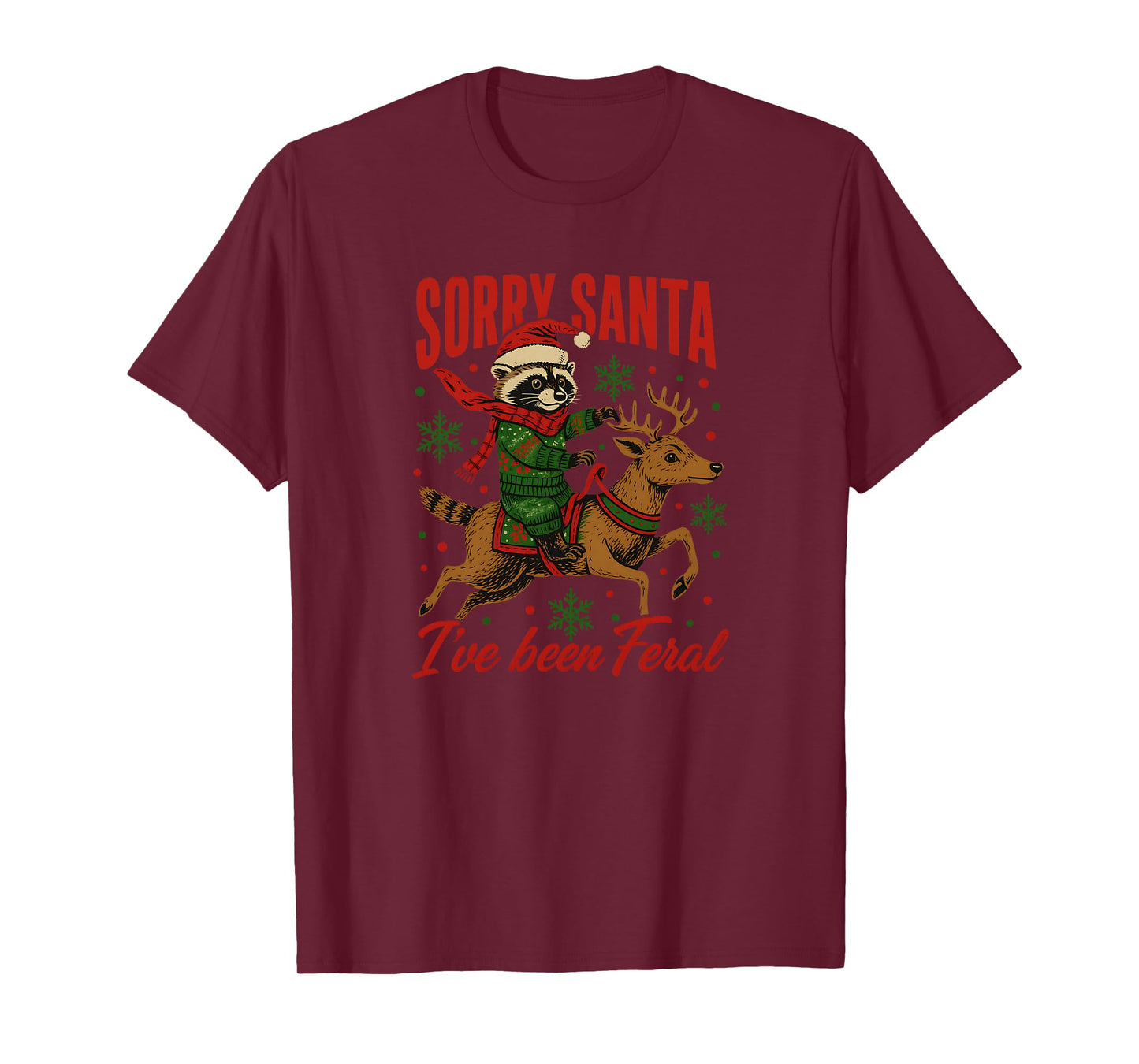 Sorry Santa I've Been Feral Raccoon Cute Santa Hat Christmas T-Shirt