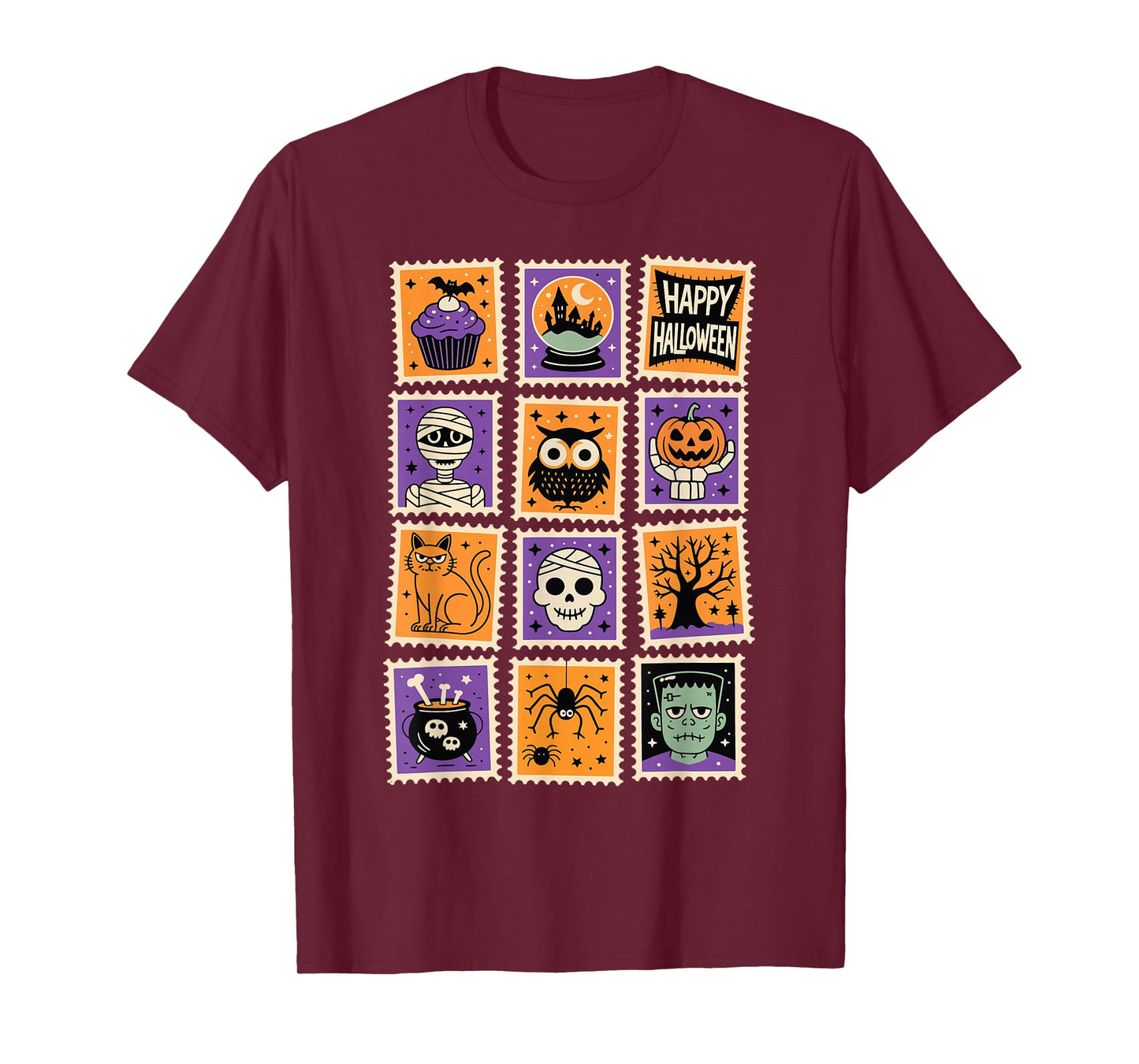 Vintage Halloween Postage Stamps Retro Spooky Cute Design T-Shirt