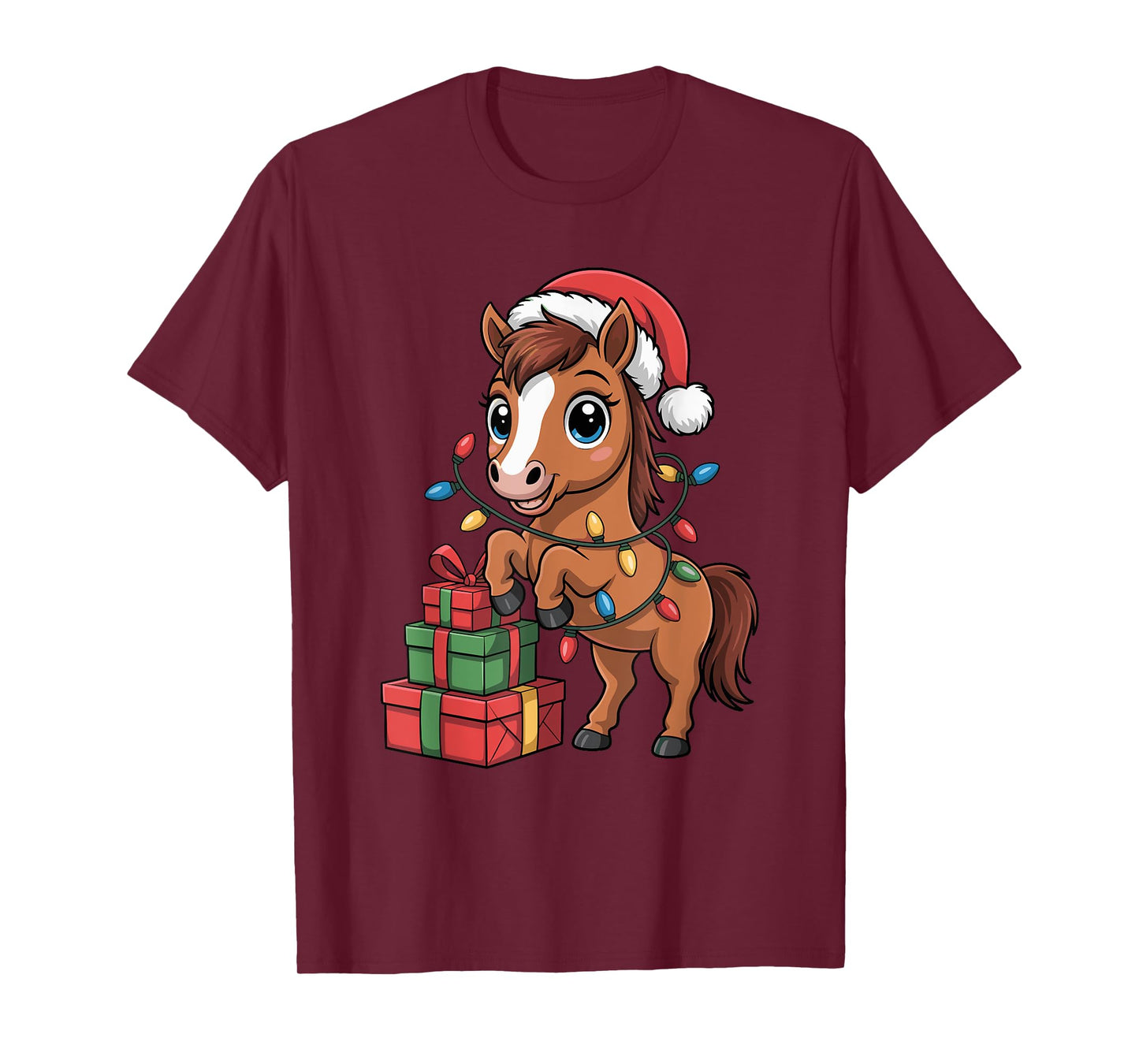 Funny Horse Santa Hat Animals Lovers Ugly Christmas Pajamas T-Shirt