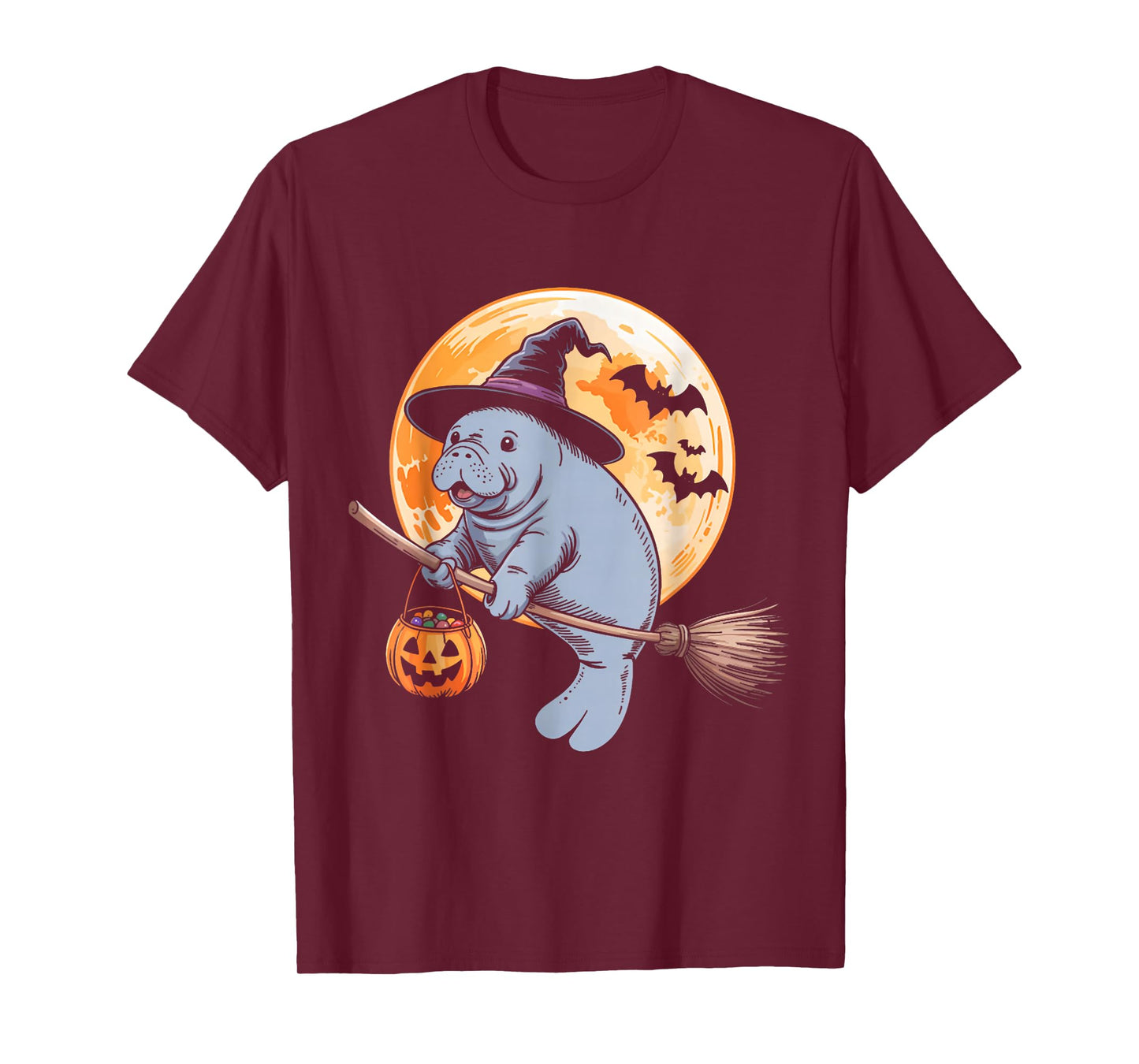 Manatee Witch Hat Pumpkin Halloween Costume Men Women Kids T-Shirt