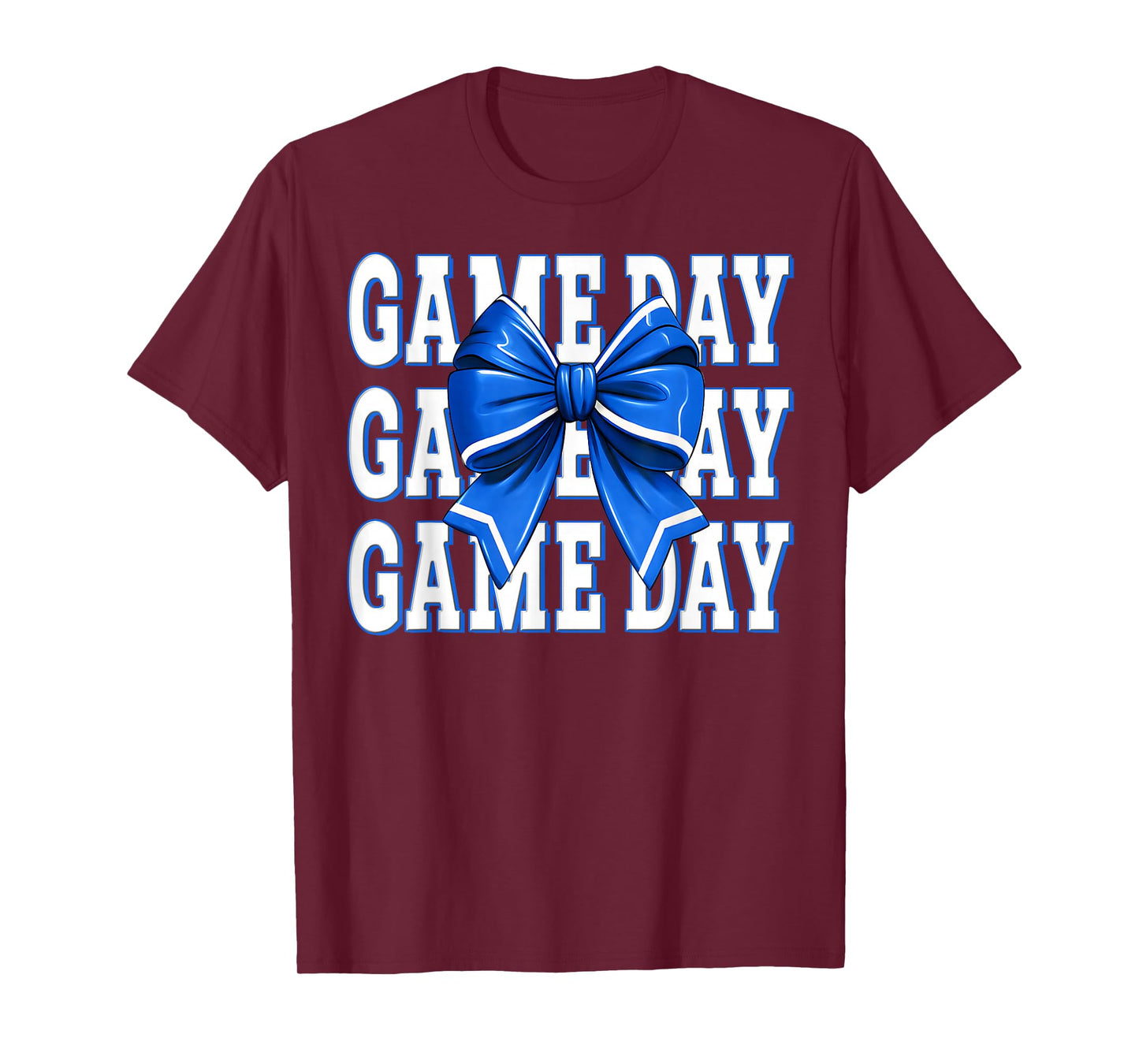 Retro Game Day Football Blue Bow Men Women Kids T-Shirt
