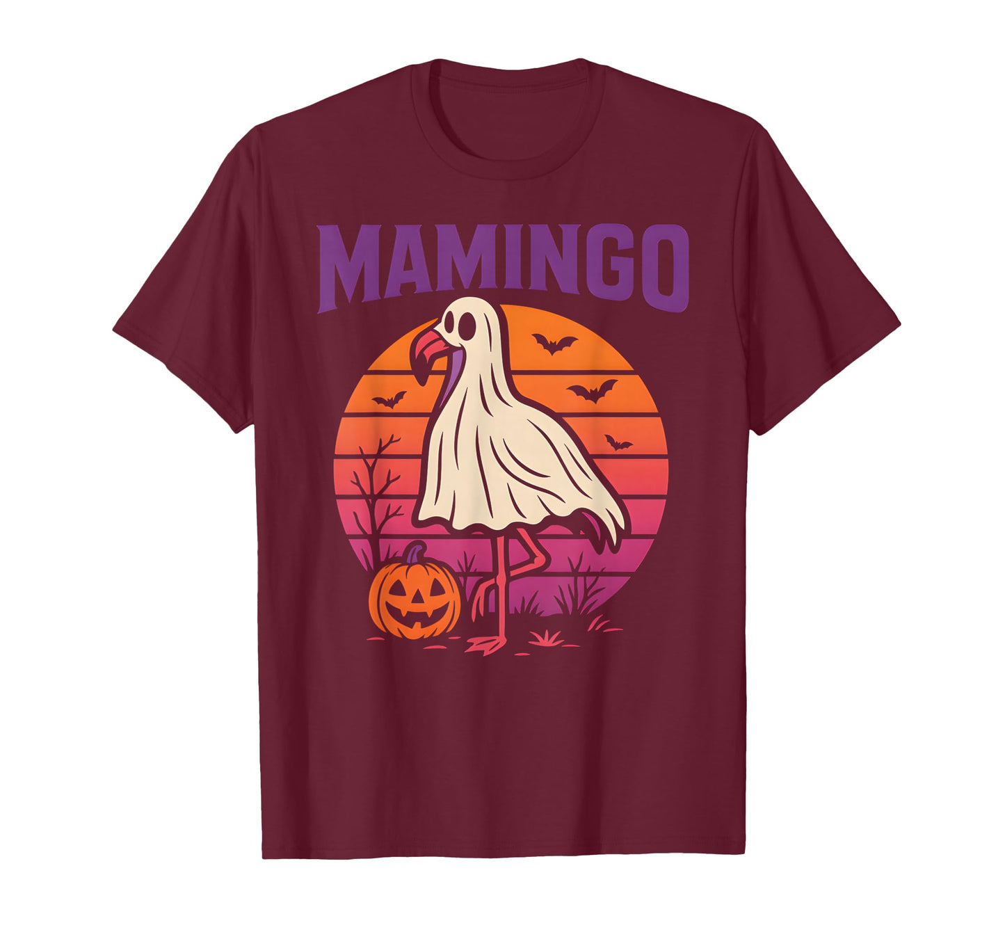 Spooky Flamingo Mamingo Fun Womens Tropical Halloween T-Shirt