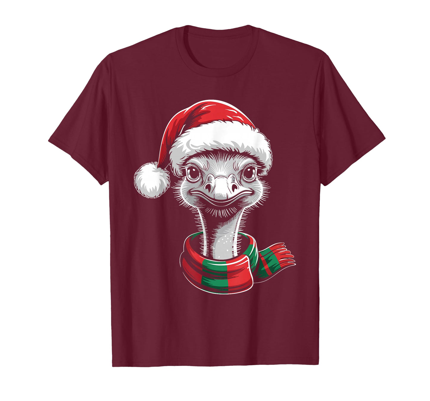Ostrich Xmas Santa Hat Scarf Christmas Costume T-Shirt