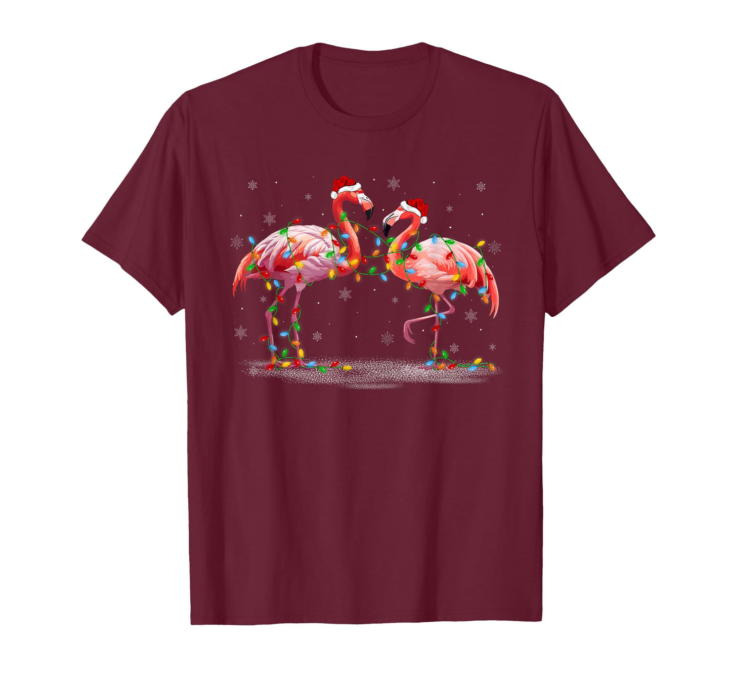 Xmas Lights Santa Hat Flamingo Christmas Pajamas T-Shirt
