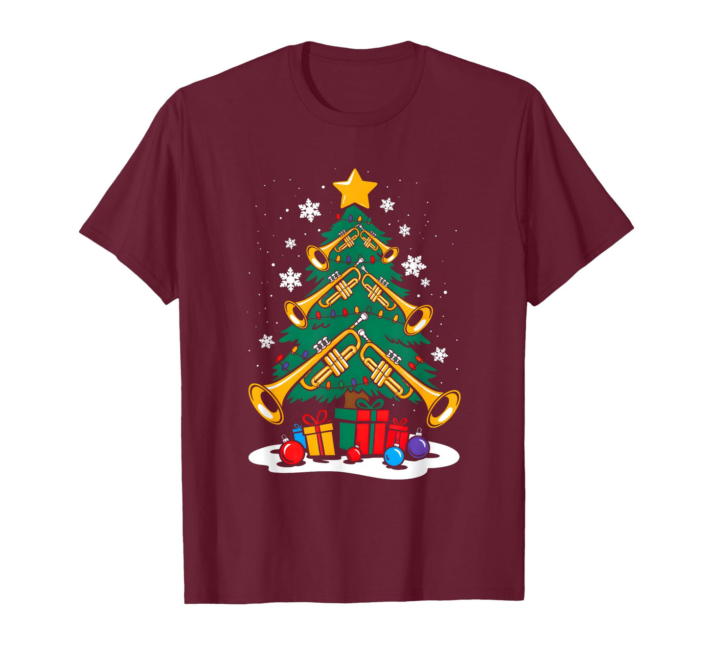 Christmas Trumpet Player Xmas Tree Funny Music Lover Santa T-Shirt
