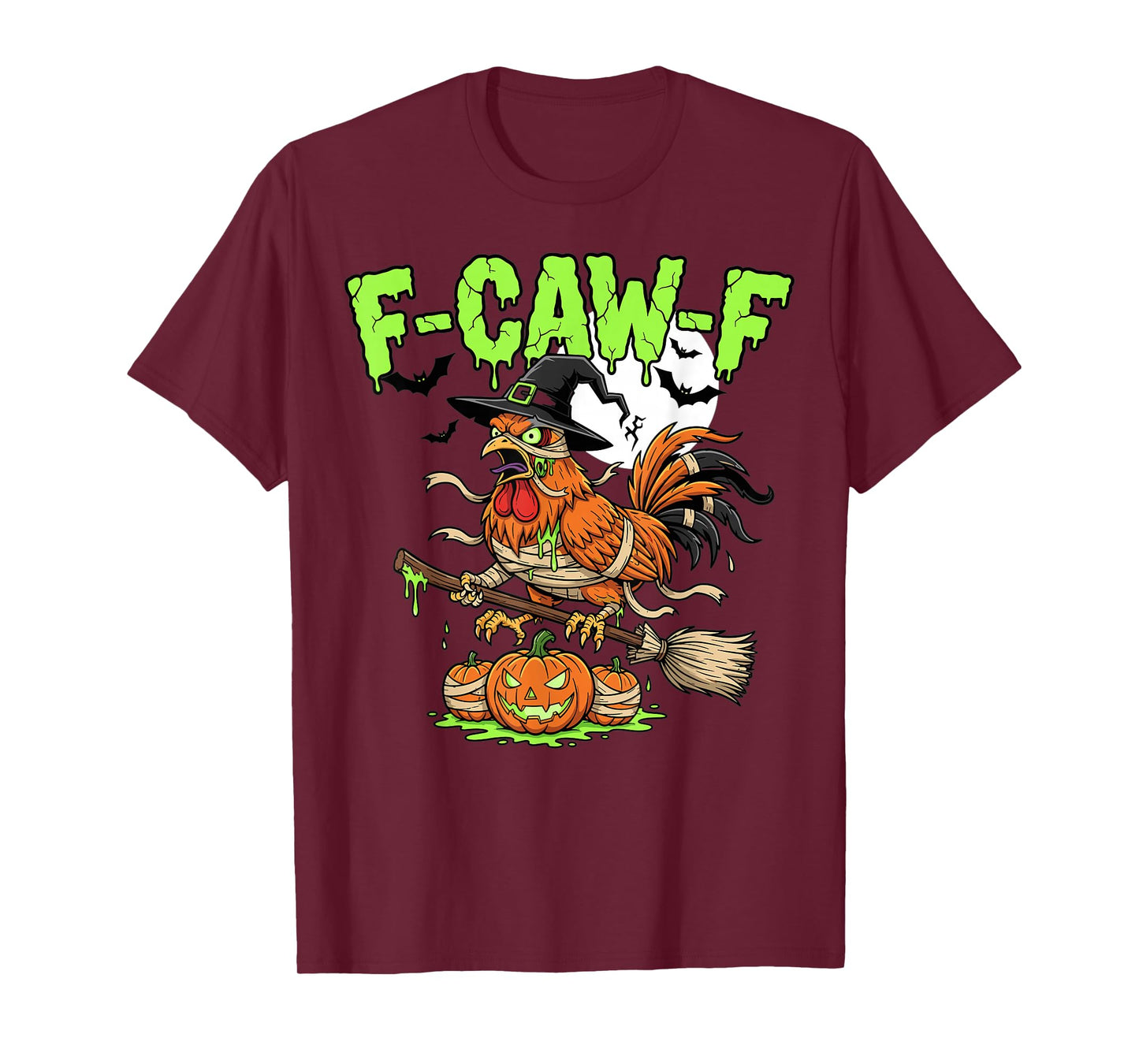 Halloween Chicken Witch Broomstick Pumpkin Design T-Shirt