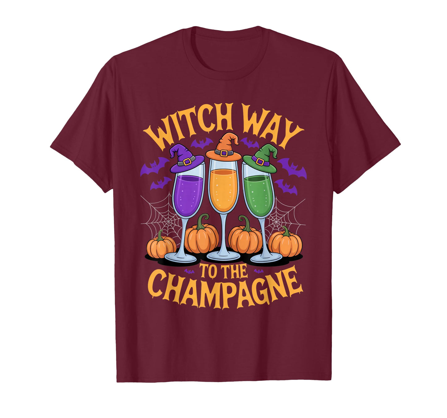 Witch Way to The Champagne Spooky Halloween Drinking Outfit T-Shirt
