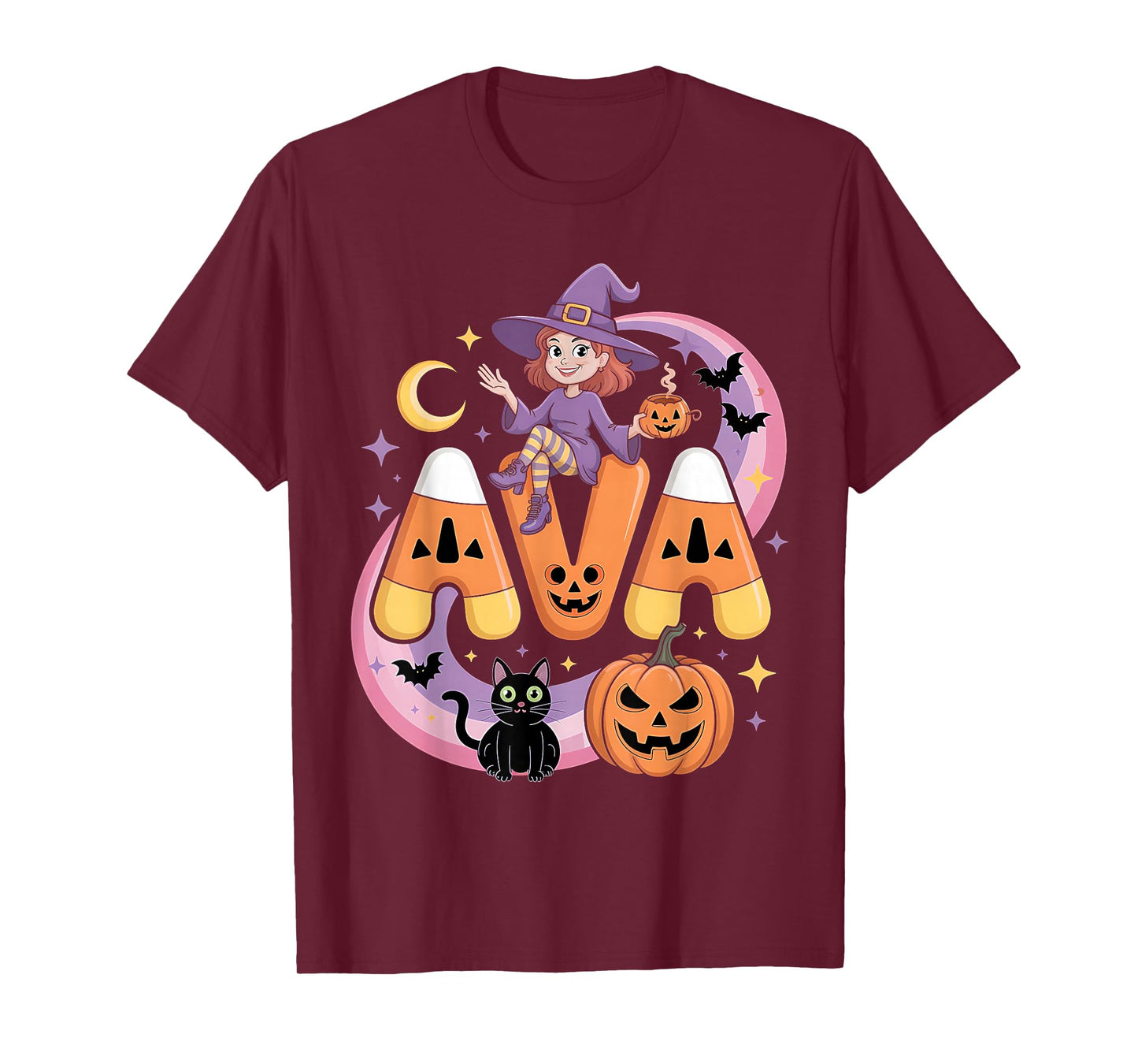 Ava Witch Candy Corn Cat Halloween Women and Girls T-Shirt