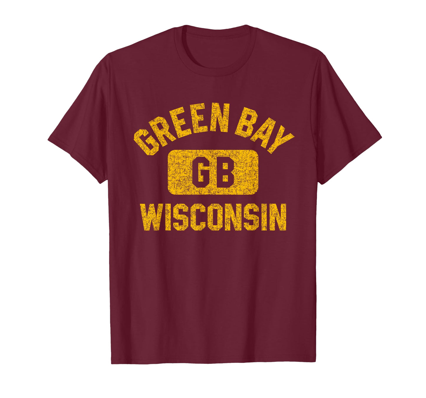Green Bay Wisconsin GB Gym Style Distressed Amber Print T-Shirt