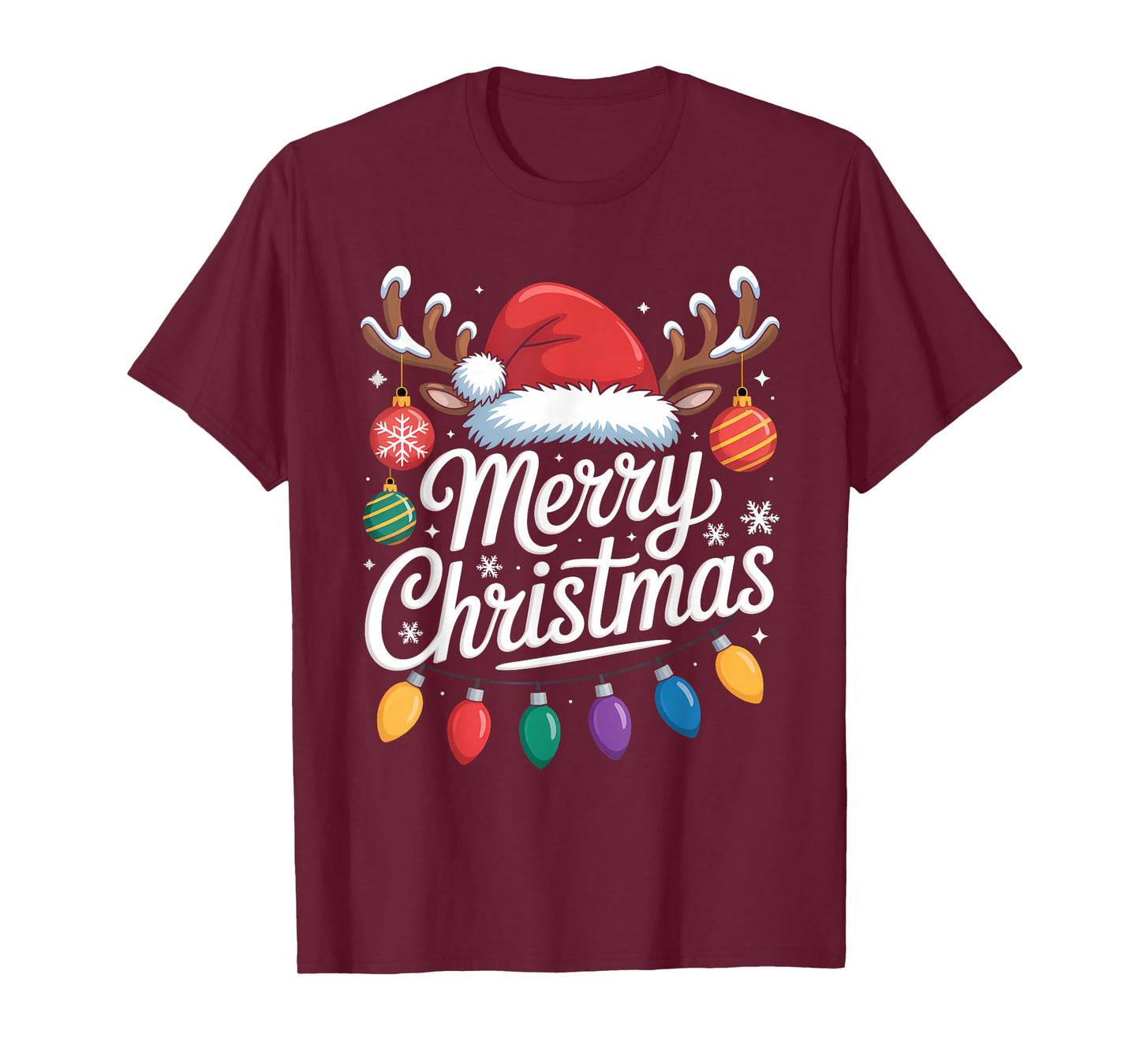 Merry Christmas Red Santa Hat Reindeer Xmas Matching Family T-Shirt
