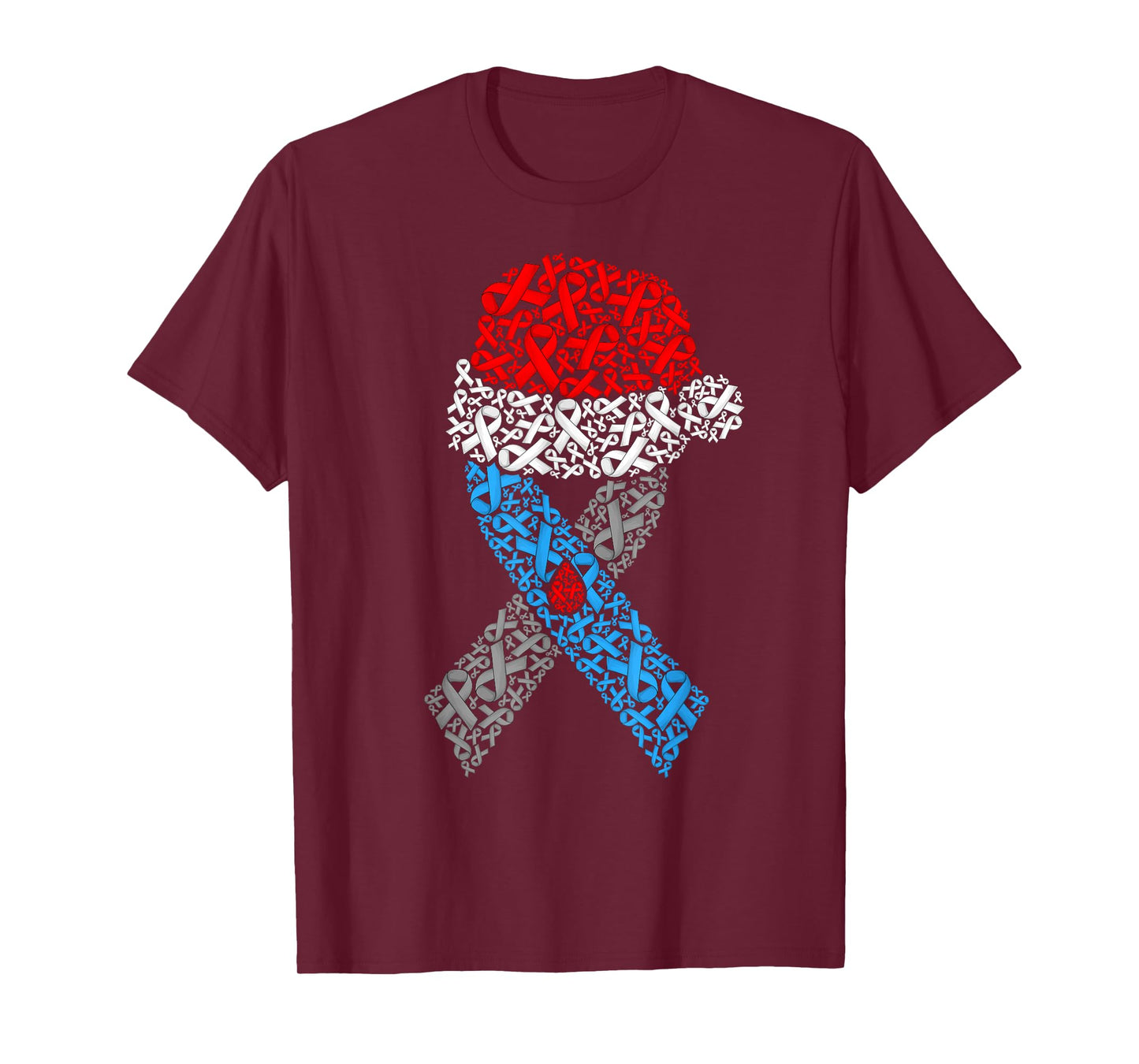 Diabetes Awareness Grey & Blue Ribbon Santa Hat Christmas T-Shirt