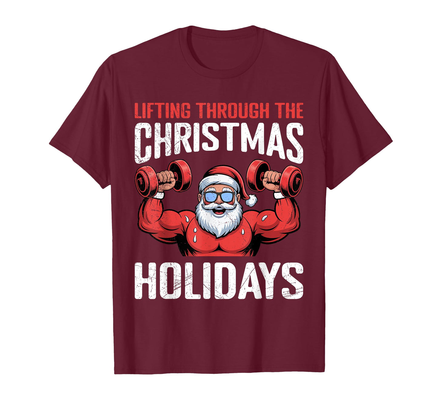 Santa Claus Lifting Through Christmas Holidays T-Shirt