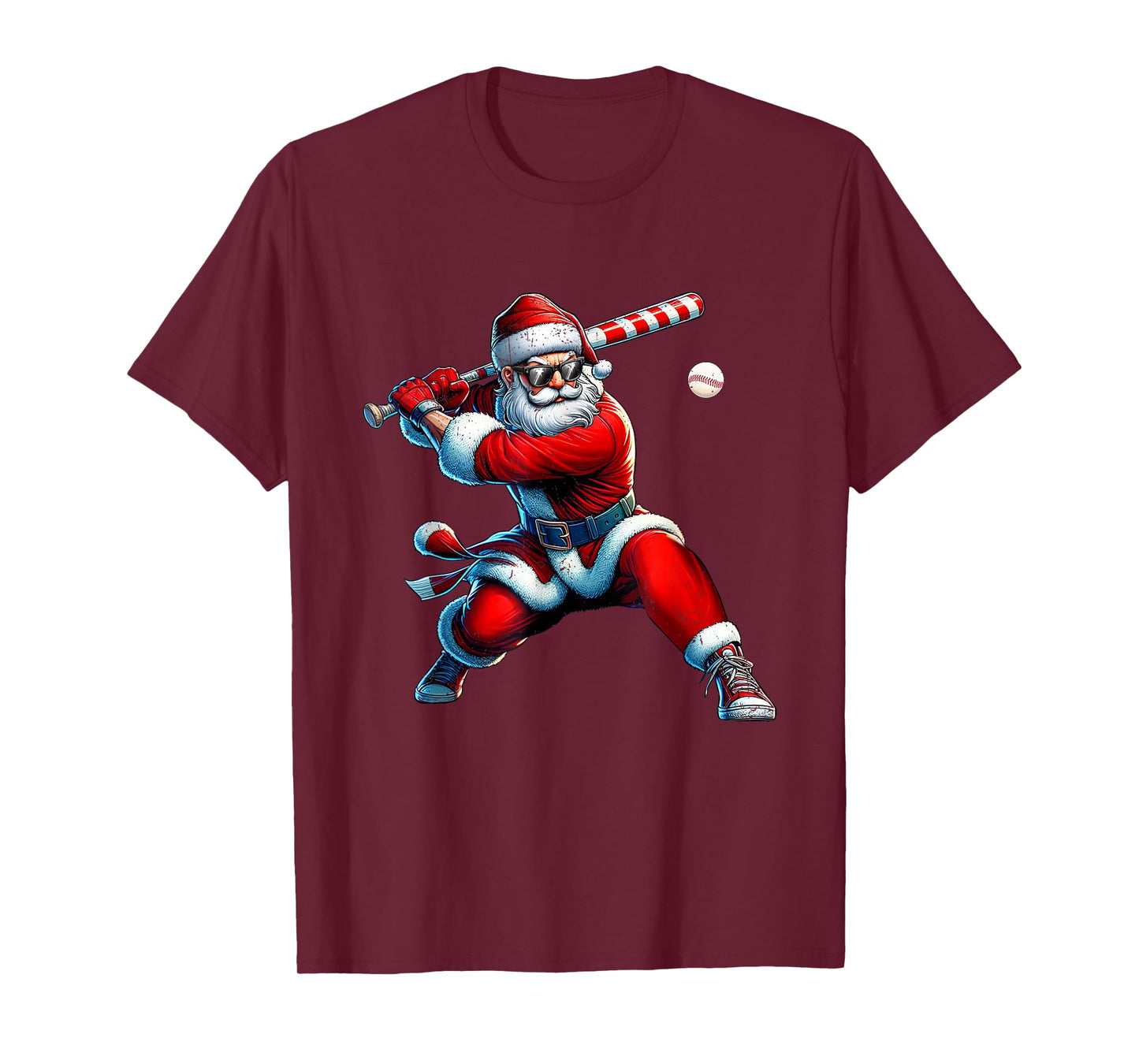 Retro Santa Playing Baseball Christmas Xmas Men Women T-Shirt