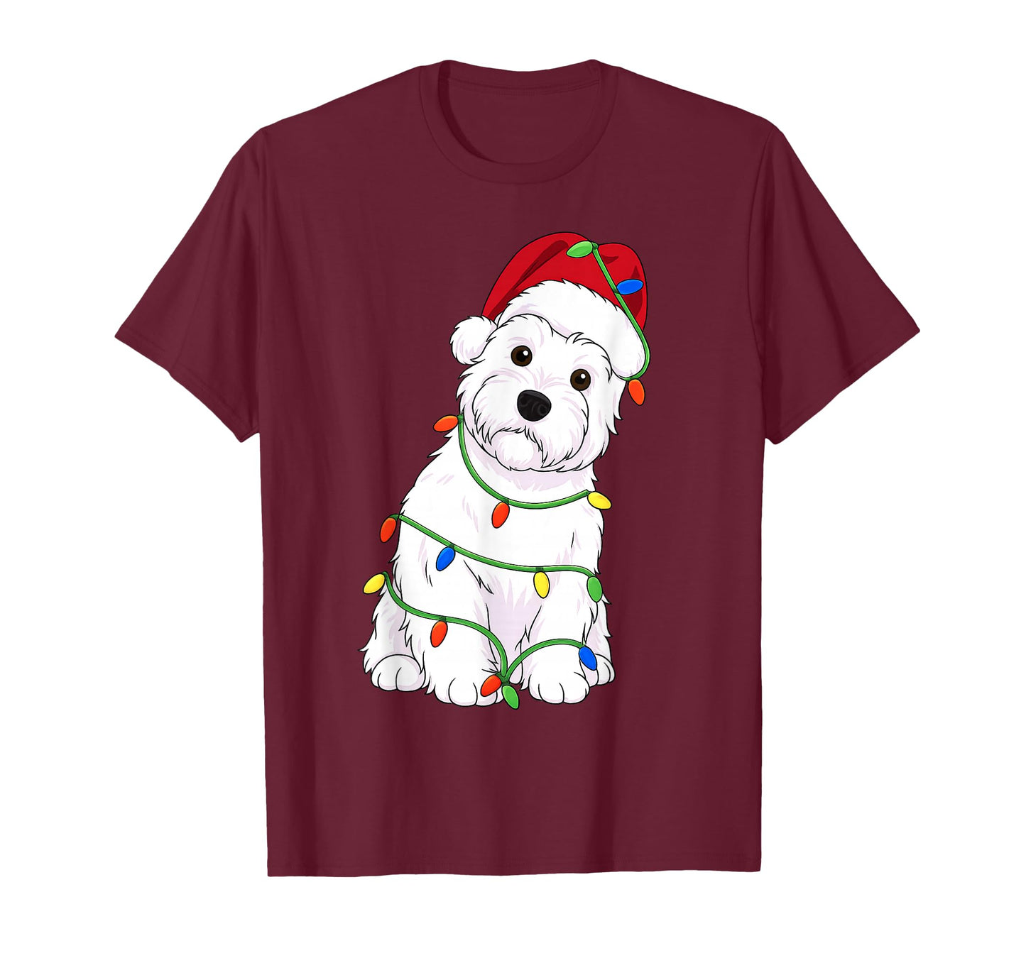 West Highland White Terrier Christmas Tree Lights Holiday T-Shirt