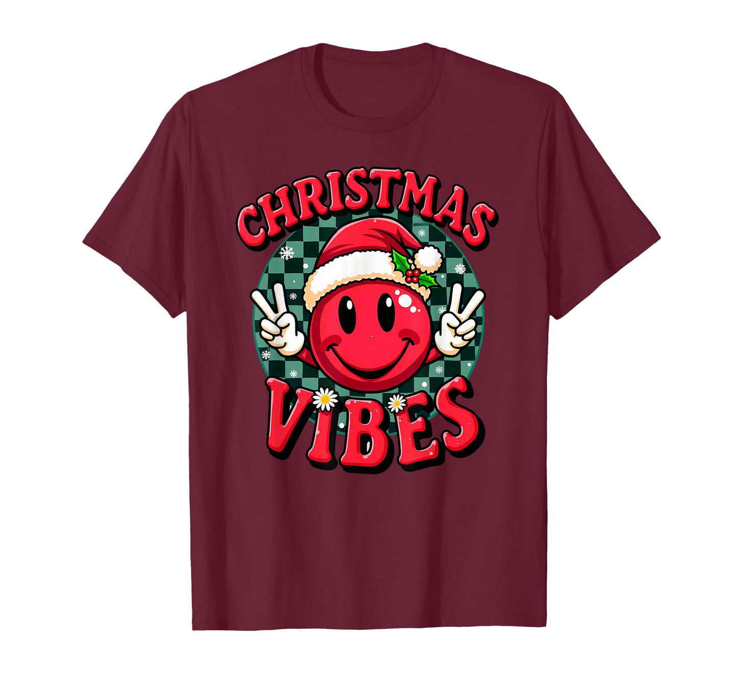 Santa Hat Smile Emoticon Christmas Vibes T-Shirt