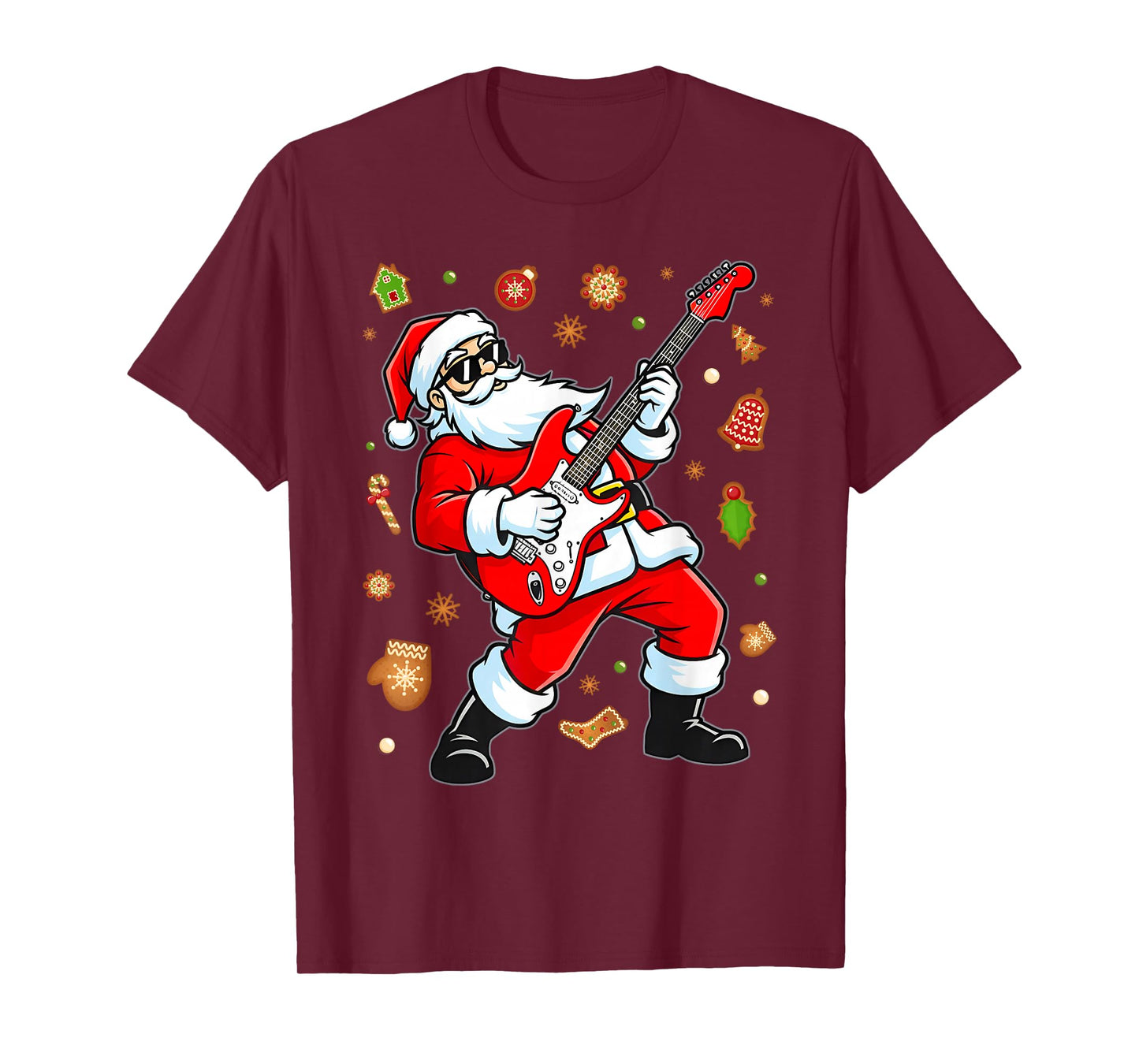Santa Playing Guitar Christmas Pajama Musician Guitarist T-Shirt