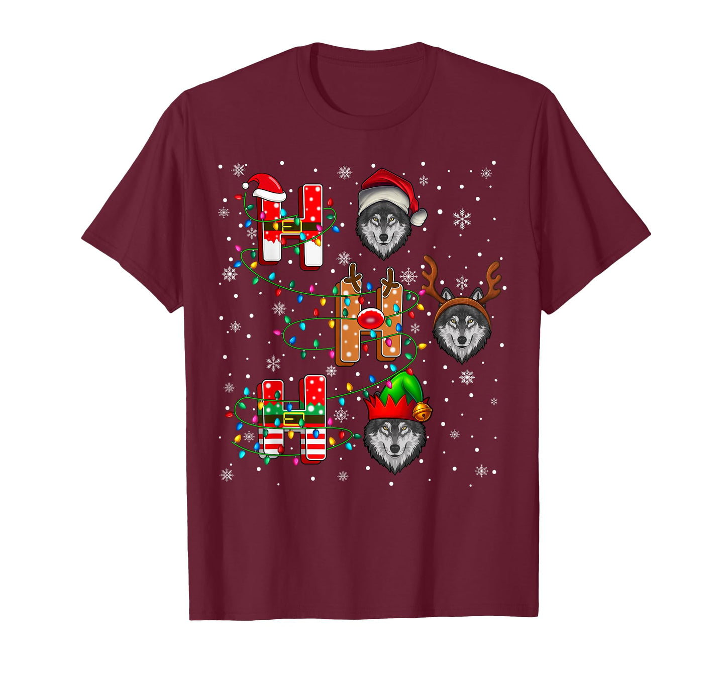 Ho Ho Ho Santa Reindeer Hat Elf Wolf Animal Christmas T-Shirt
