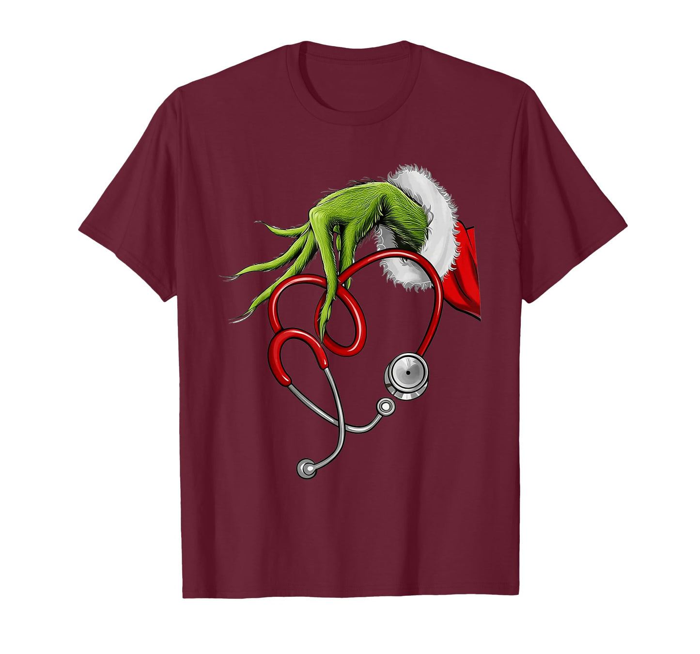 Nurse Christmas Stethoscope Hand Santa Sleeve Humor T-Shirt