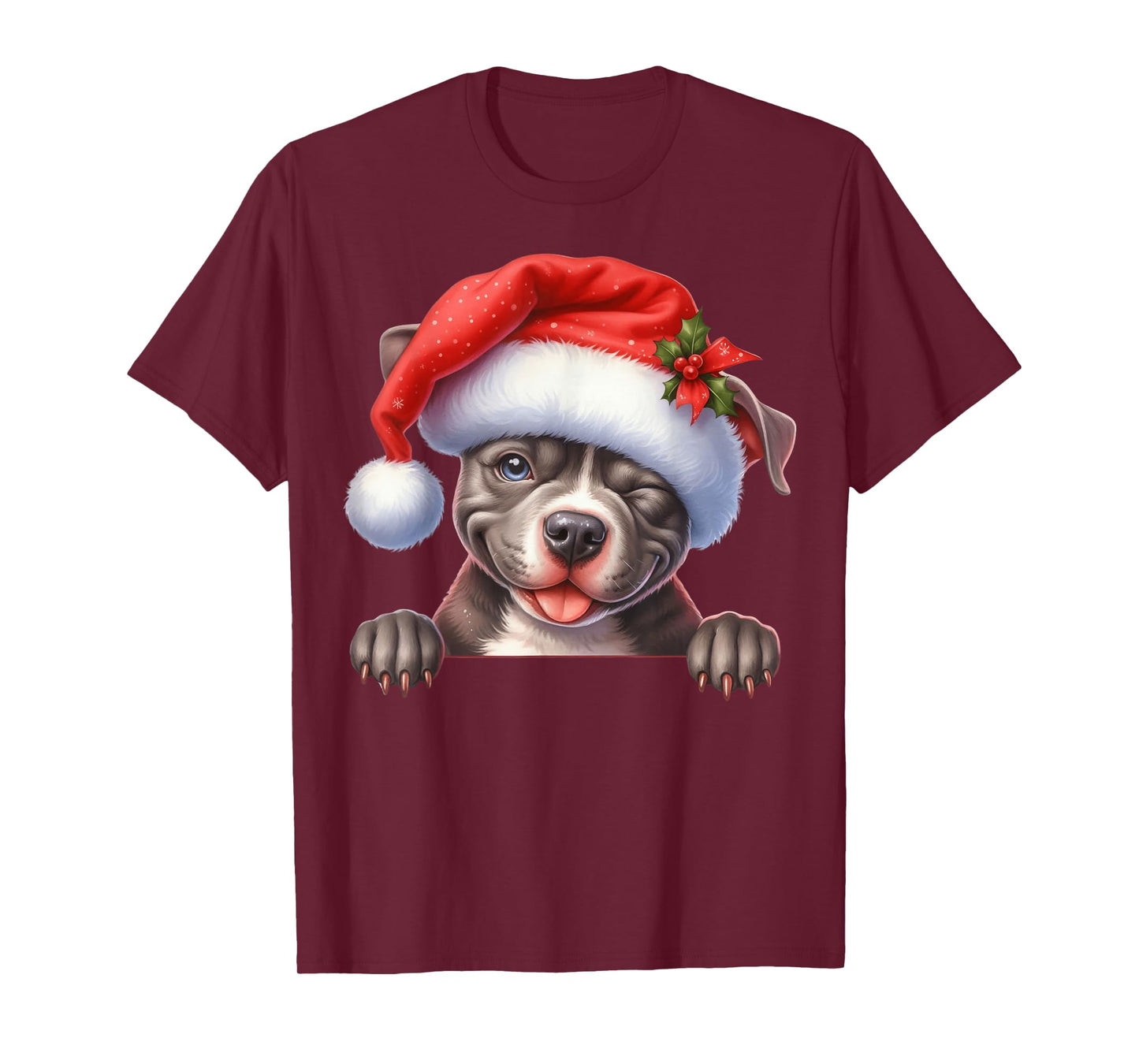 Pitbull Dog Christmas Santa Hat Dog Mom Dad T-Shirt