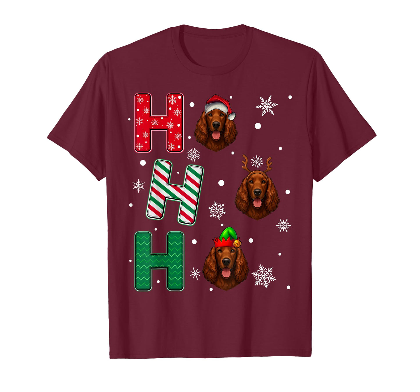 Ho Ho Ho Irish Setter Dog Matching Christmas Santa Elf Xmas T-Shirt