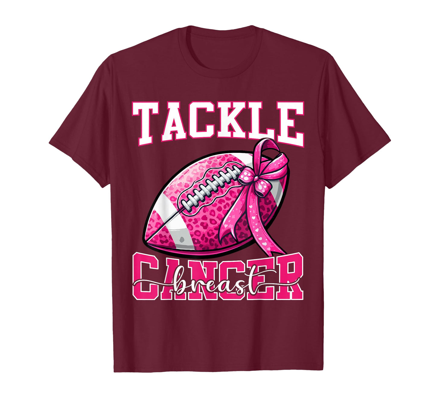 Tackle Breast Cancer Football Women Mom Bow Cancer Awareness T-Shirt