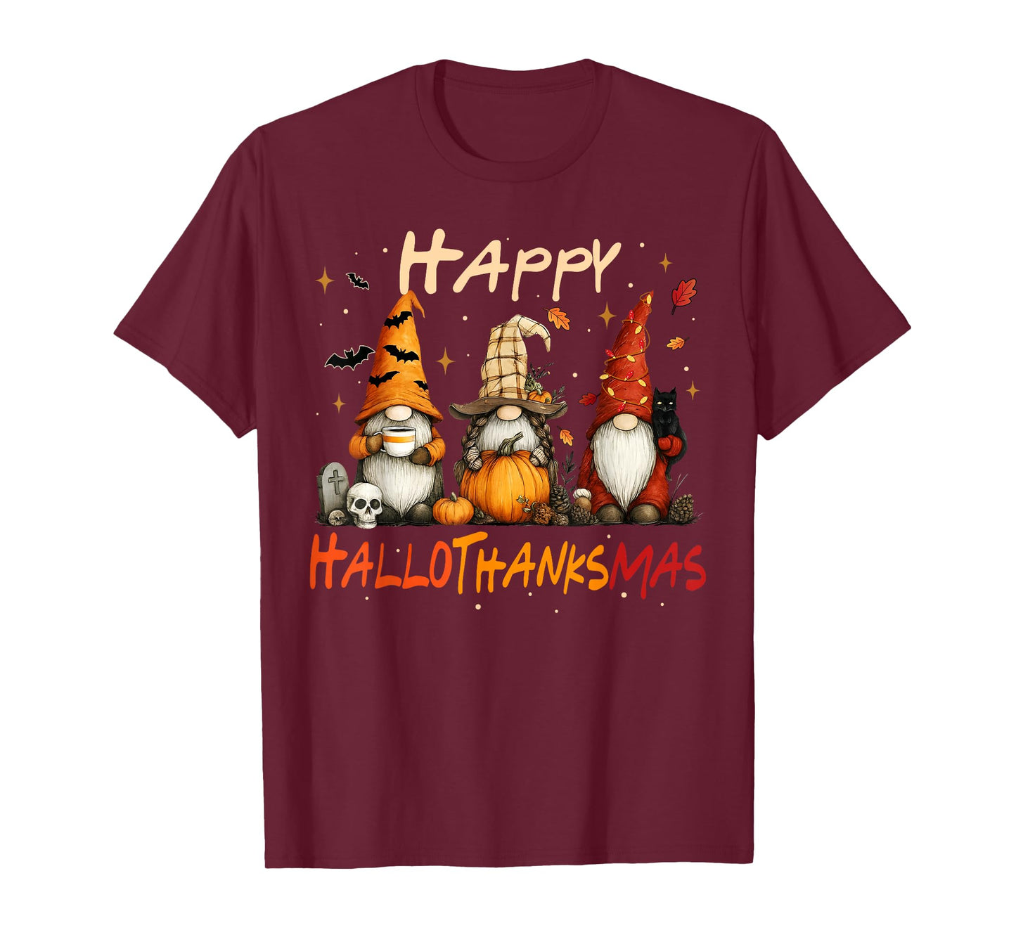 Happy Hallothanksmas Gnomes Lover Halloween Merry Christmas T-Shirt