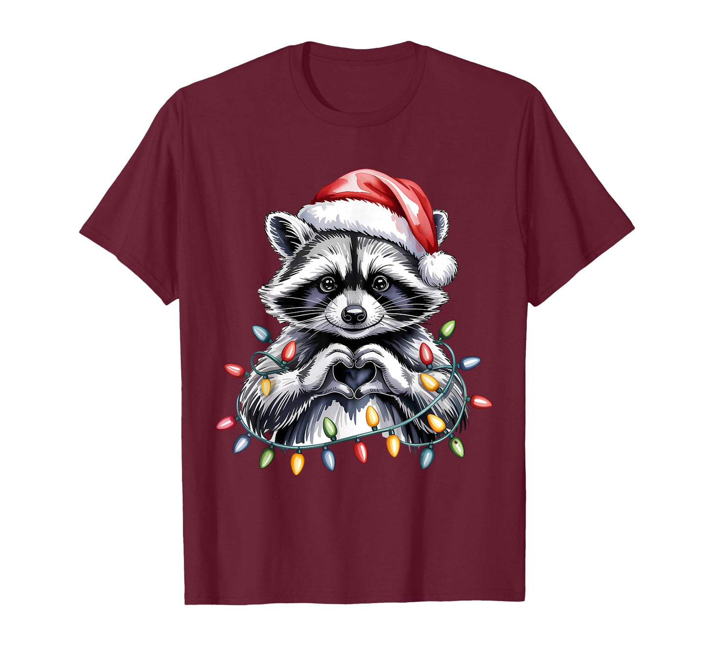 Raccoon Heart Santa Hat Christmas T-Shirt