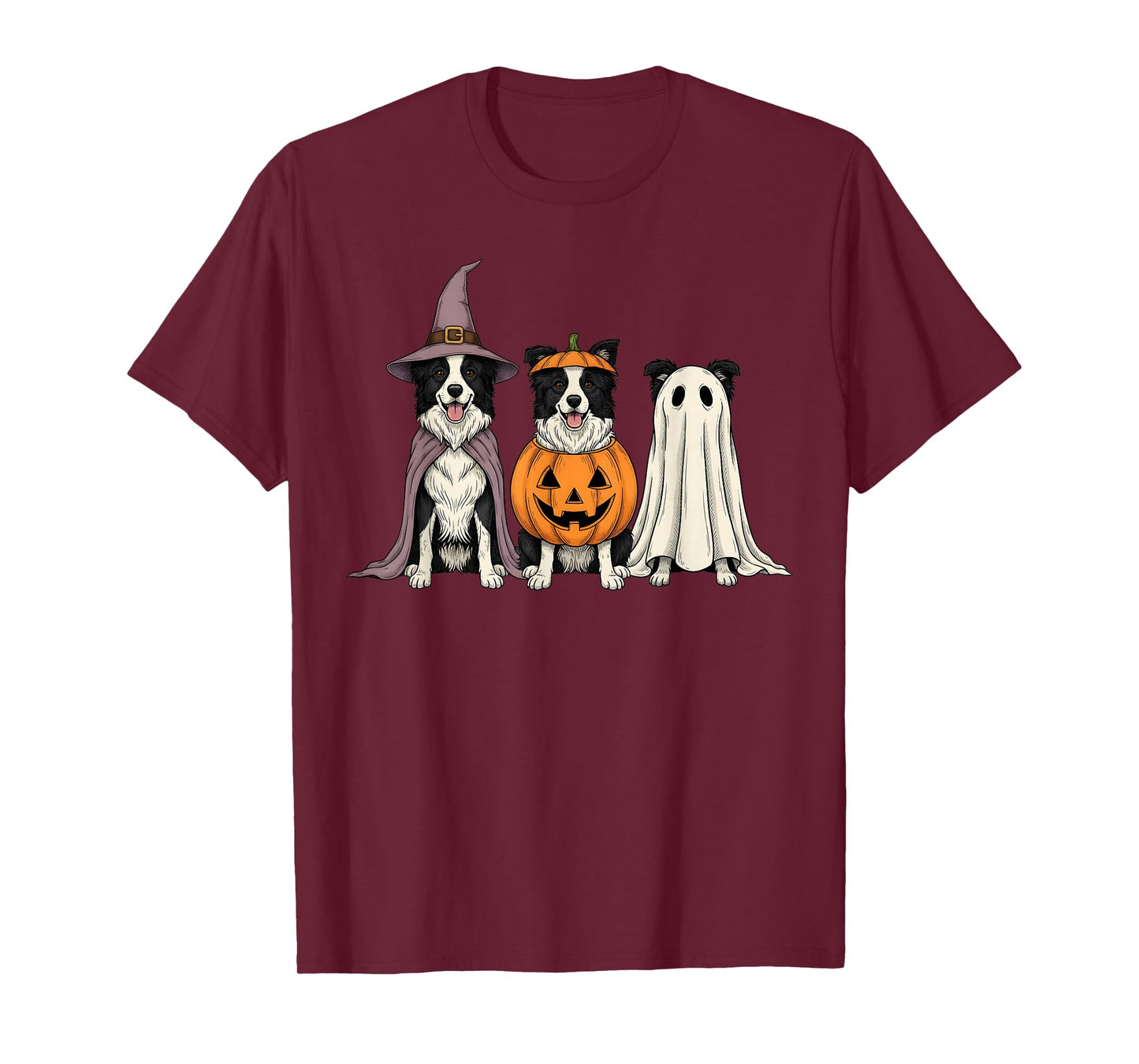 Spooky Ghost Border Collie Pumpkin Halloween Dog Lover T-Shirt