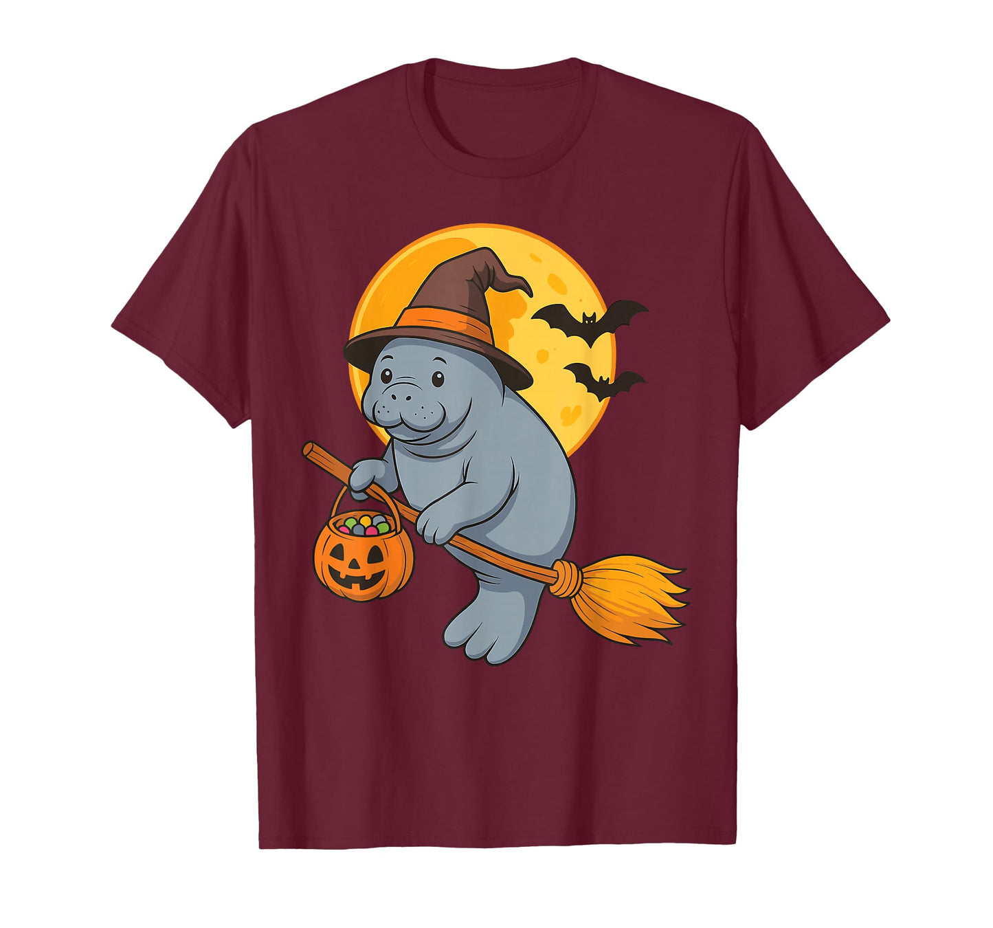 Manatee Witch Hat Pumpkin Halloween Costume Men Women Kids T-Shirt