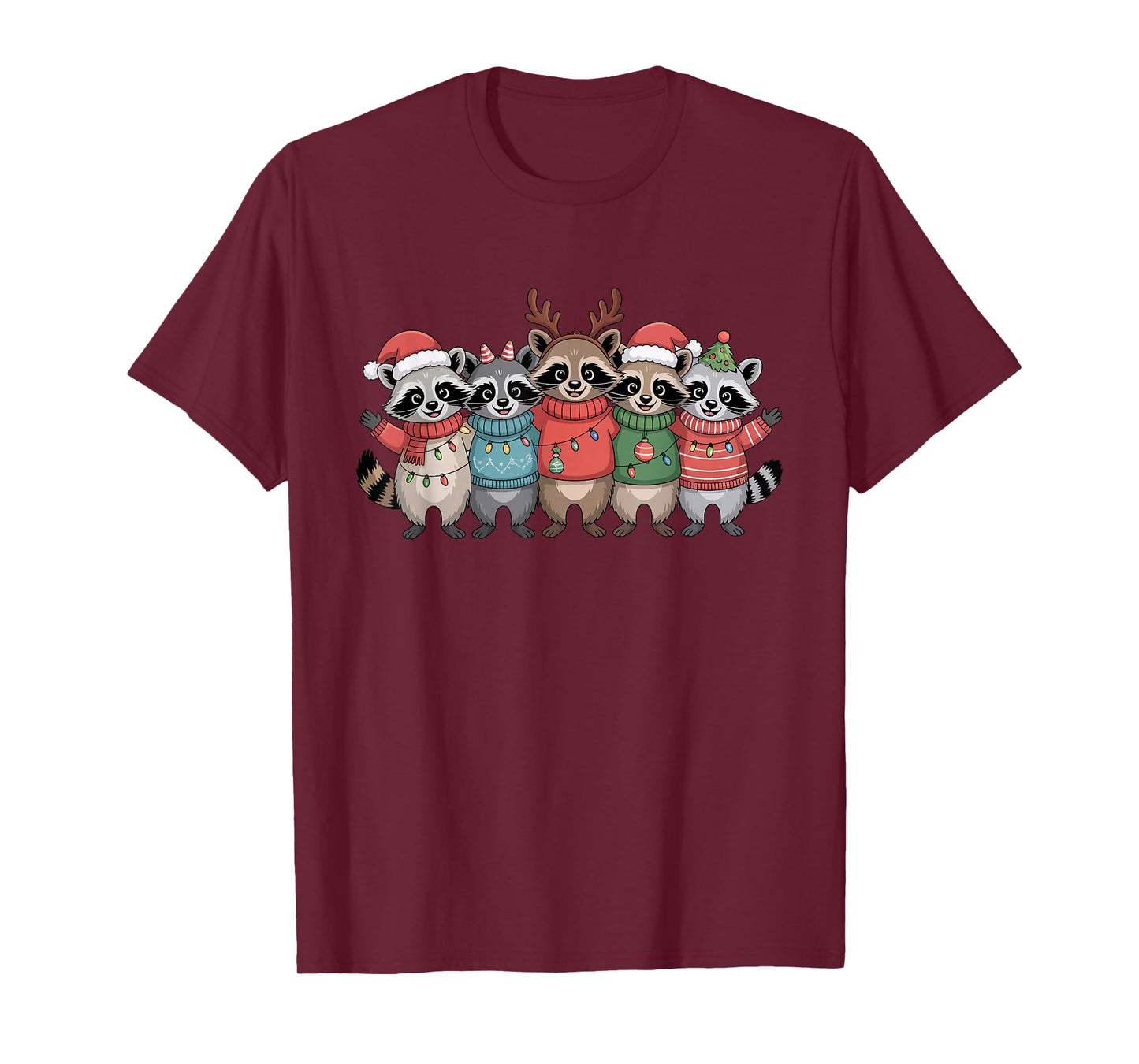 Christmas Lights Raccoon Santa Funny Xmas Tree for Men Women T-Shirt