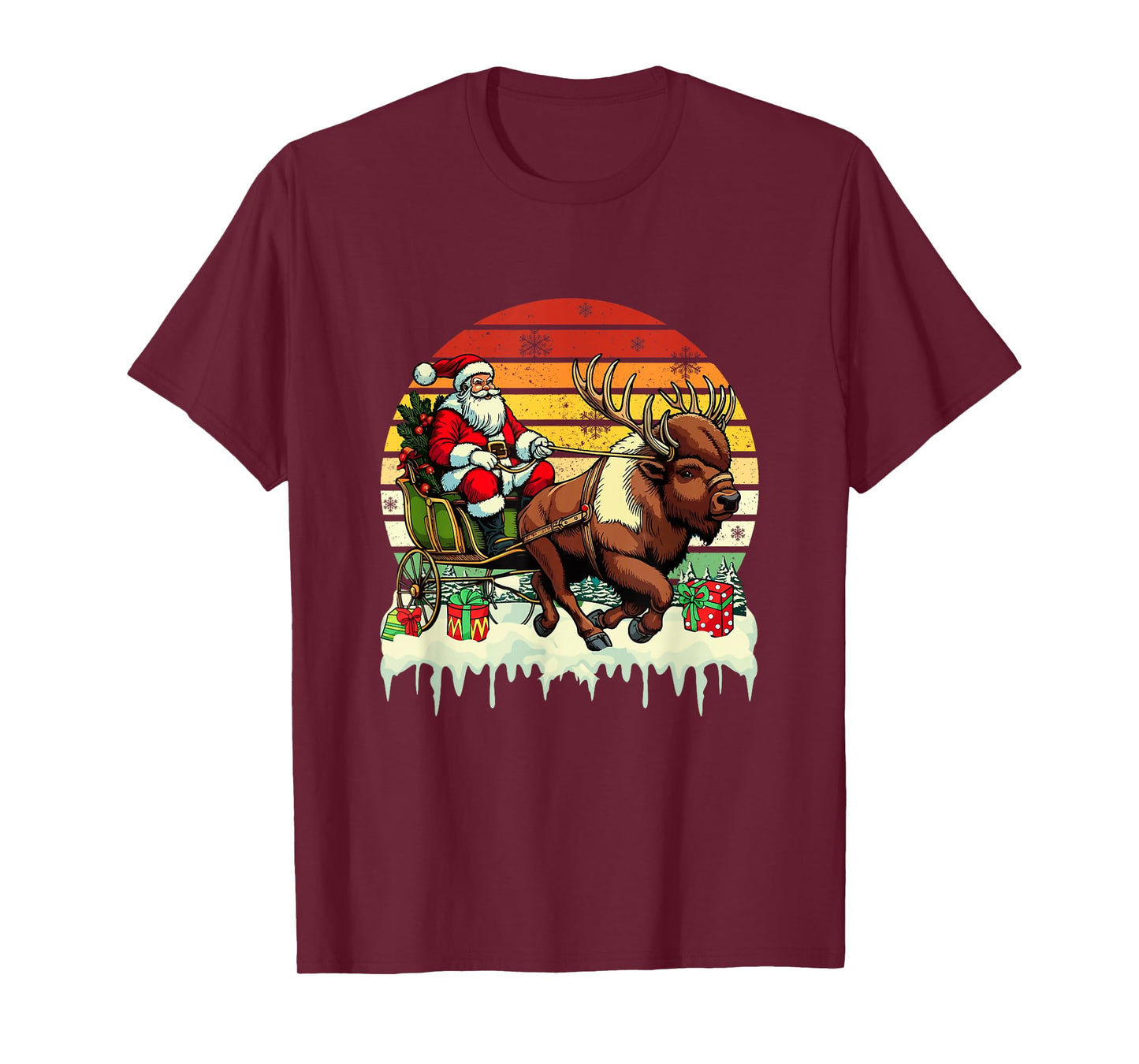 Vintage Retro Santa Sleigh Reindeer with Christmas Tree T-Shirt