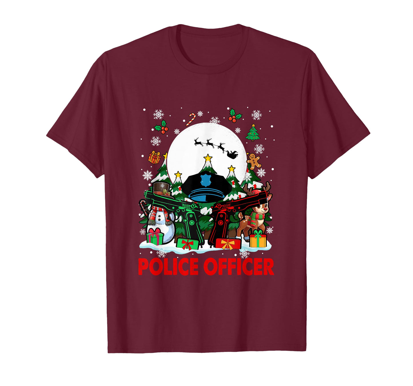 Police Officer Job Tools Santa Snowmen Reindeer Christmas T-Shirt