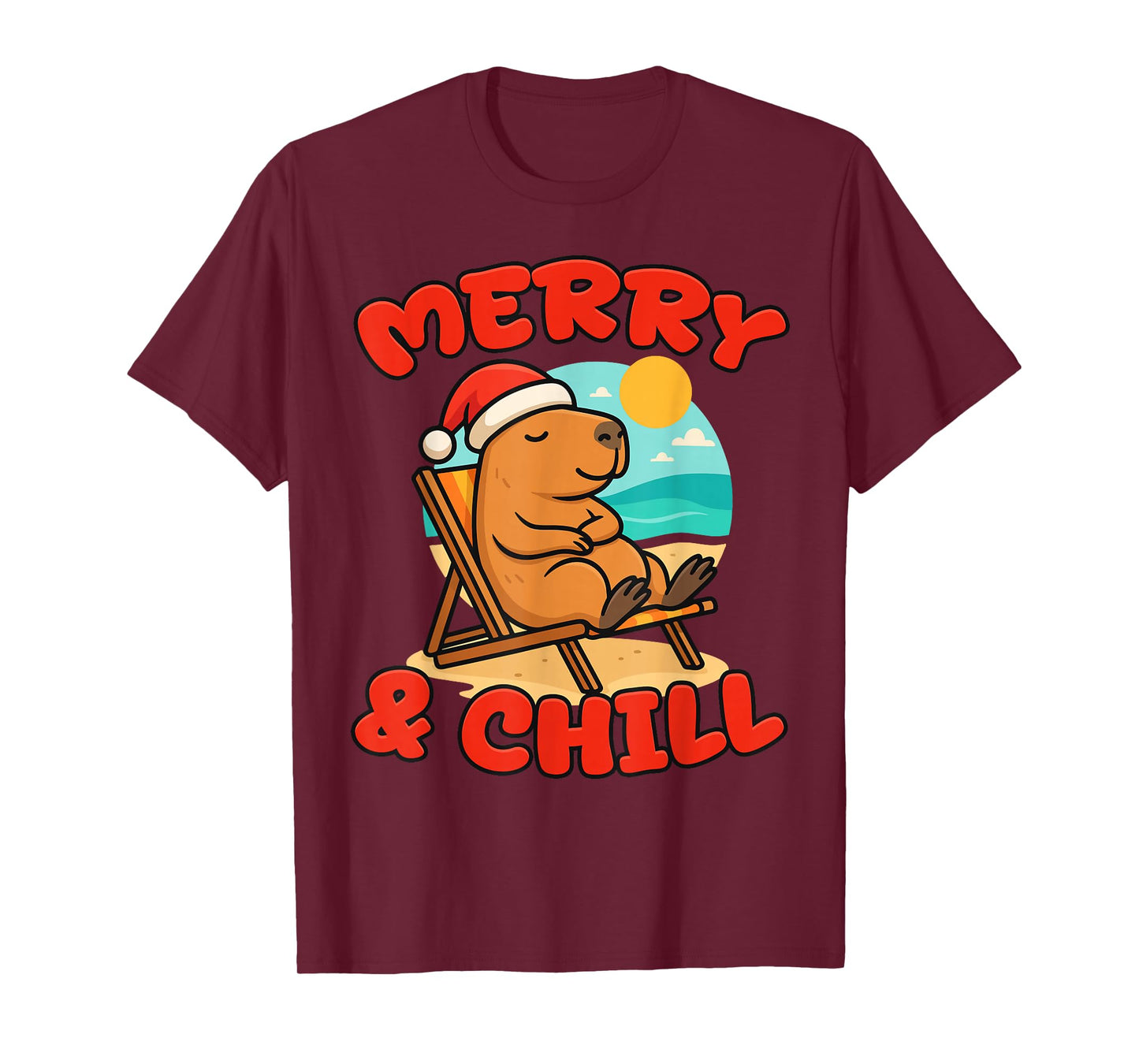 Merry and Chill Capybara | Funny Cute Capybara Santa Gifts T-Shirt