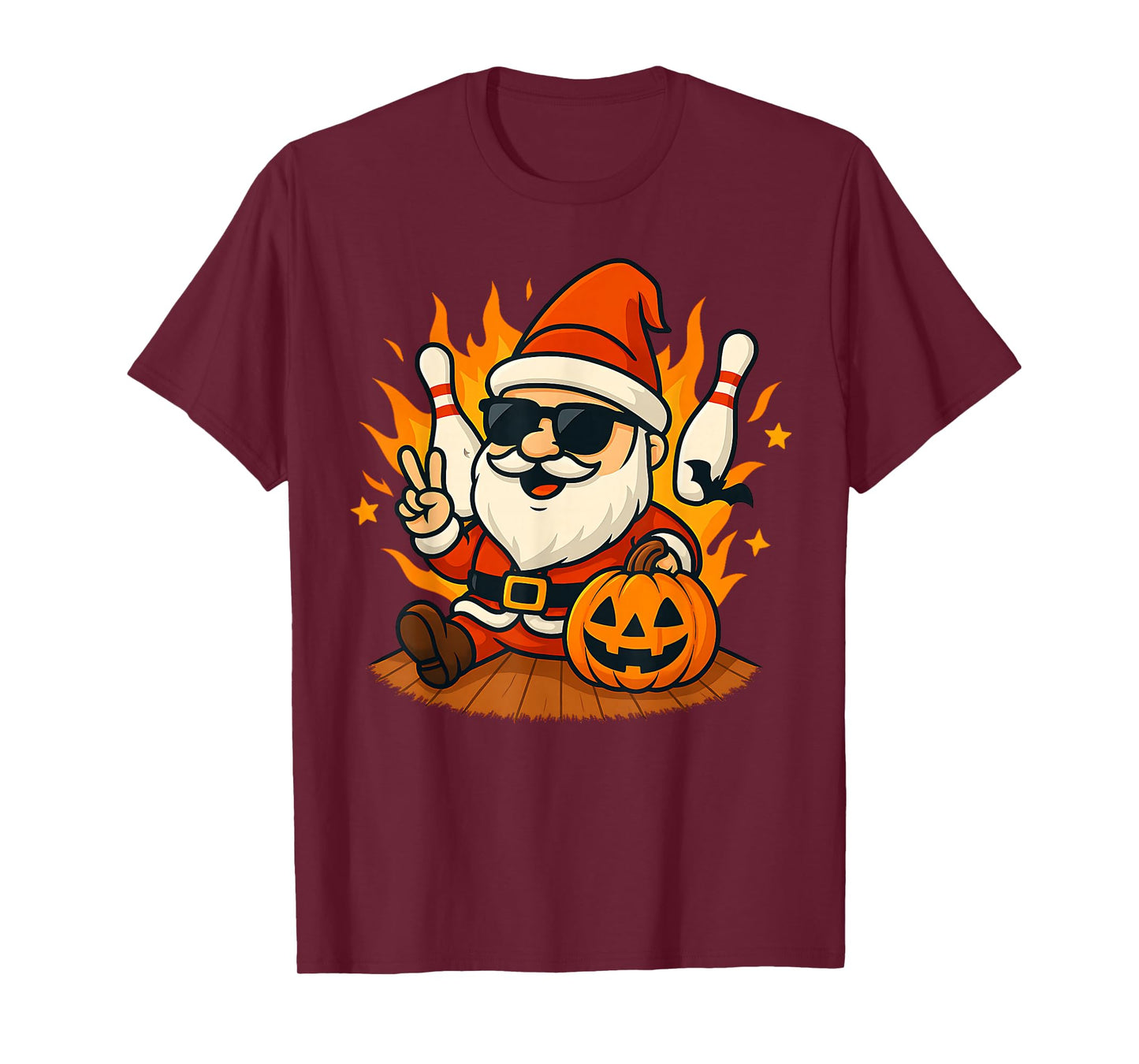 Cute Santa Claus Halloween Pumpkin Playing Bowling Men Women T-Shirt