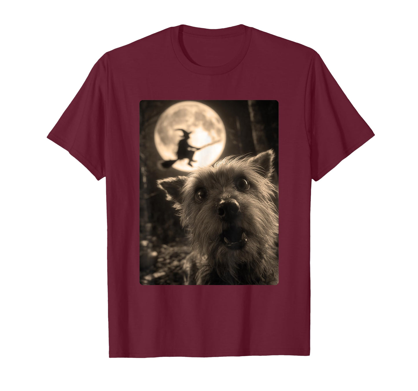 Funny Yorkshire Terrier Selfie Moon Flying Witch Halloween T-Shirt