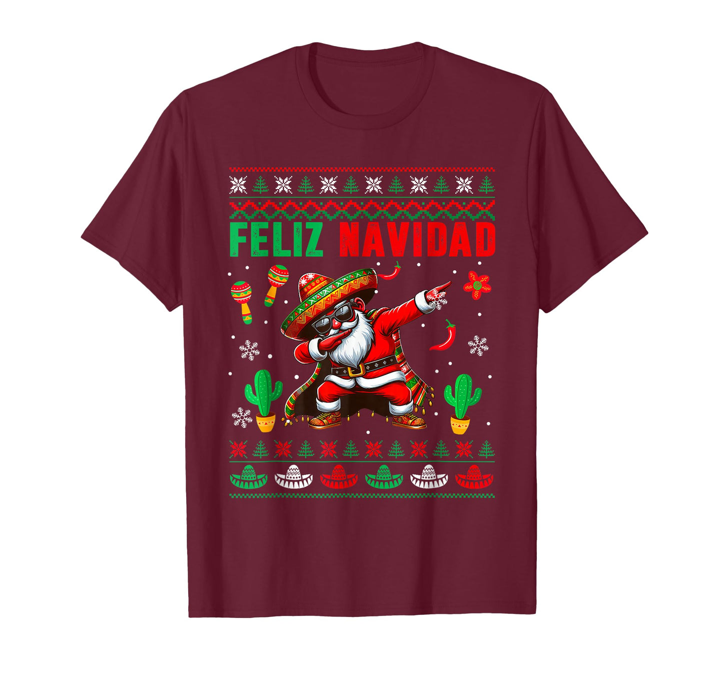 Feliz Navidad Xmas Sweater Santa Sombrero Dabbing Mexican T-Shirt
