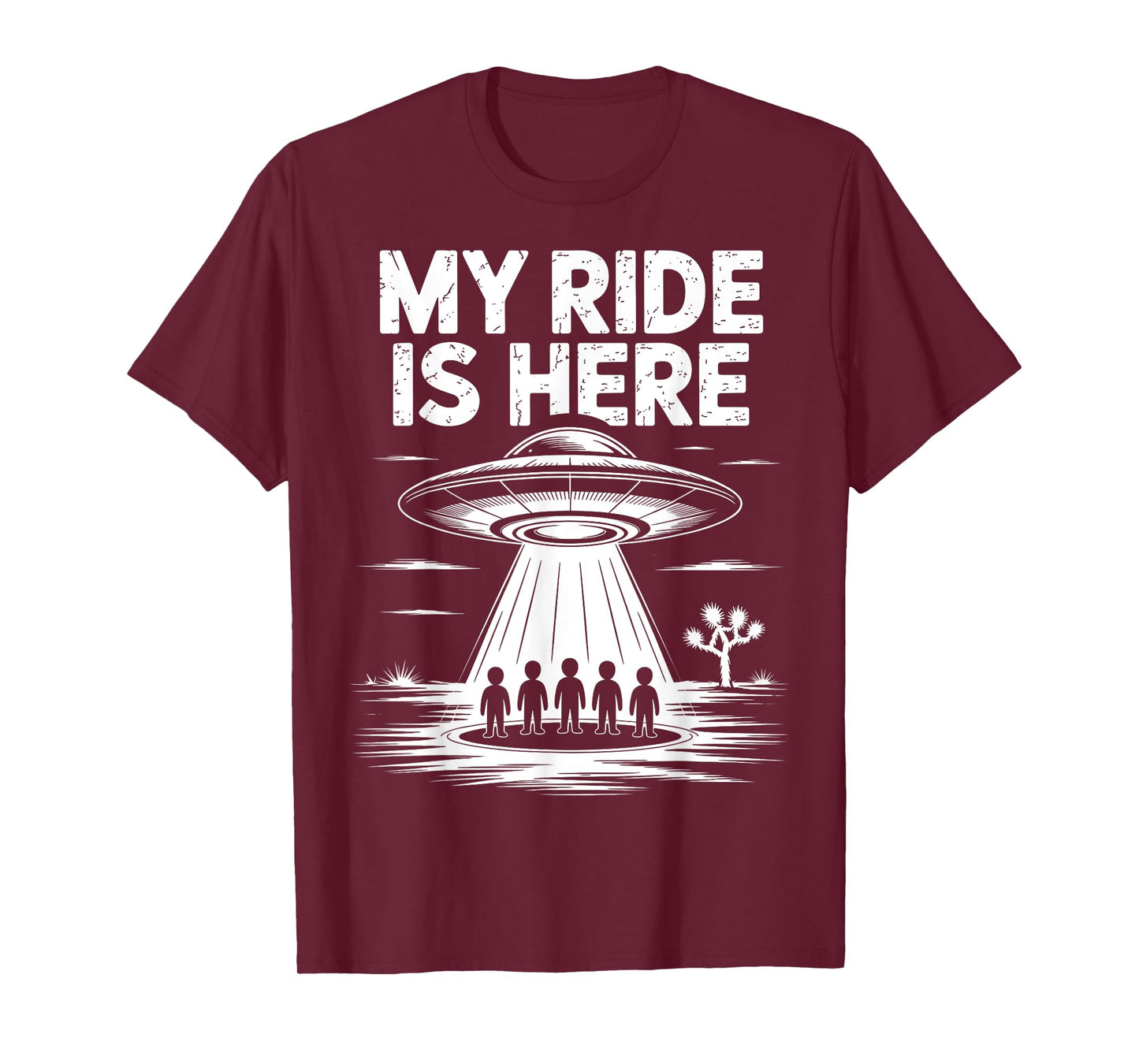 Alien UFO My Ride Is Here Funny Flying Saucer Kids Men Women T-Shirt