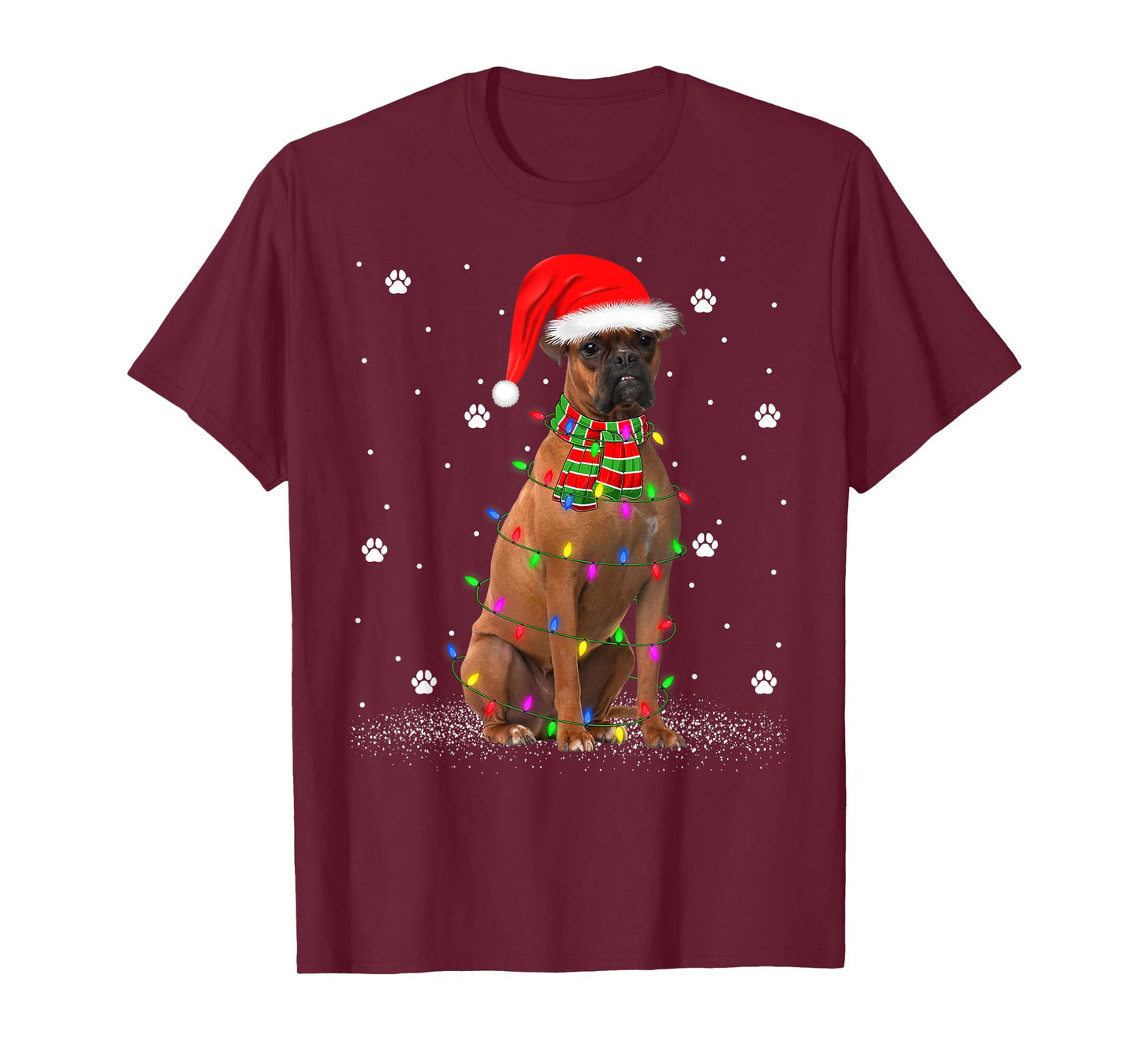 Boxer Dog Christmas Lights Holiday Santa Funny Boxer Xmas T-Shirt