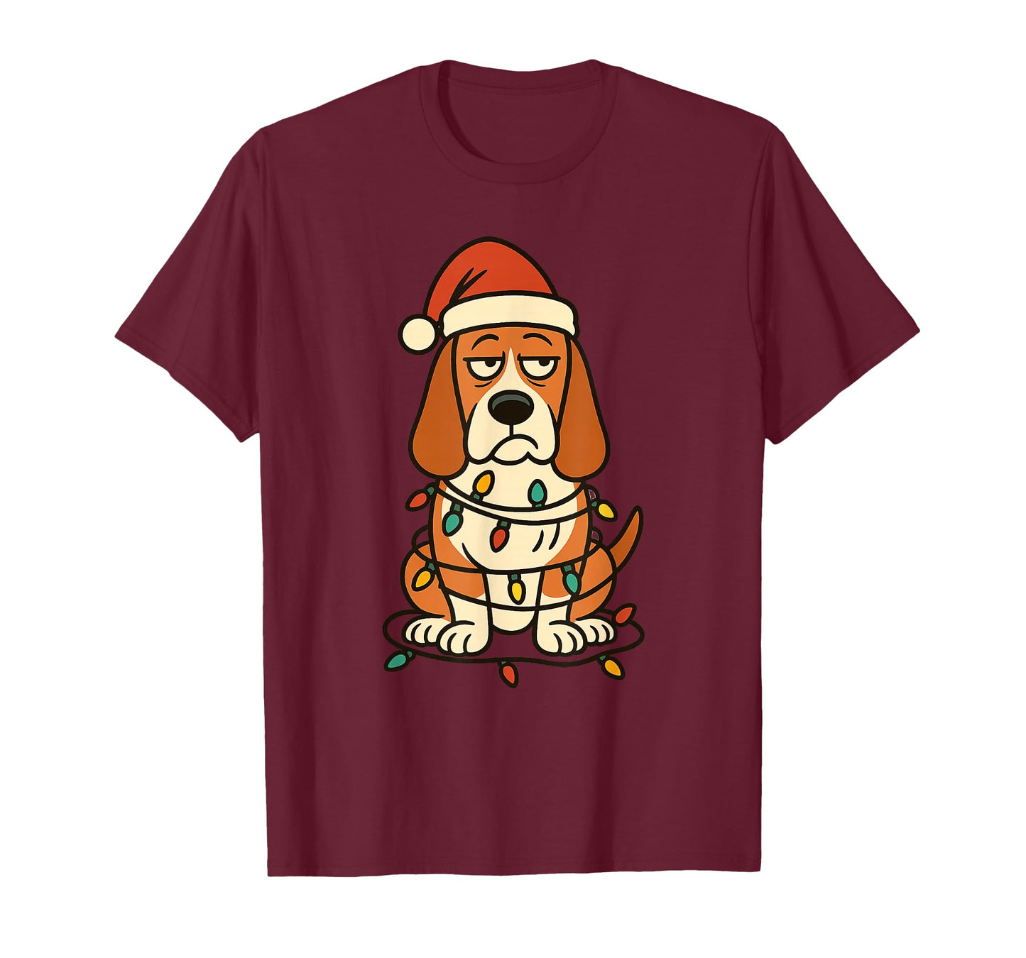 Christmas Basset Hound with Santa Claus hat, Cute T-Shirt