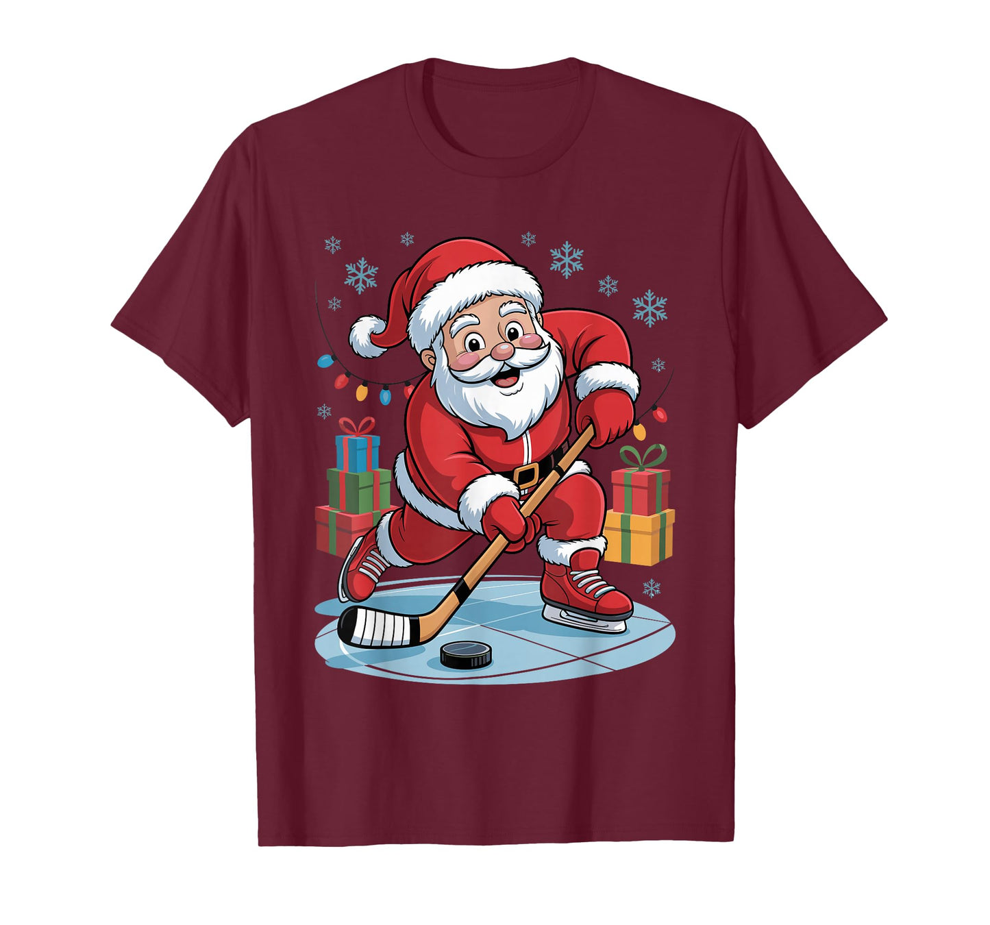 Funny Santa Playing Hockey Holiday Christmas Xmas Pajama T-Shirt